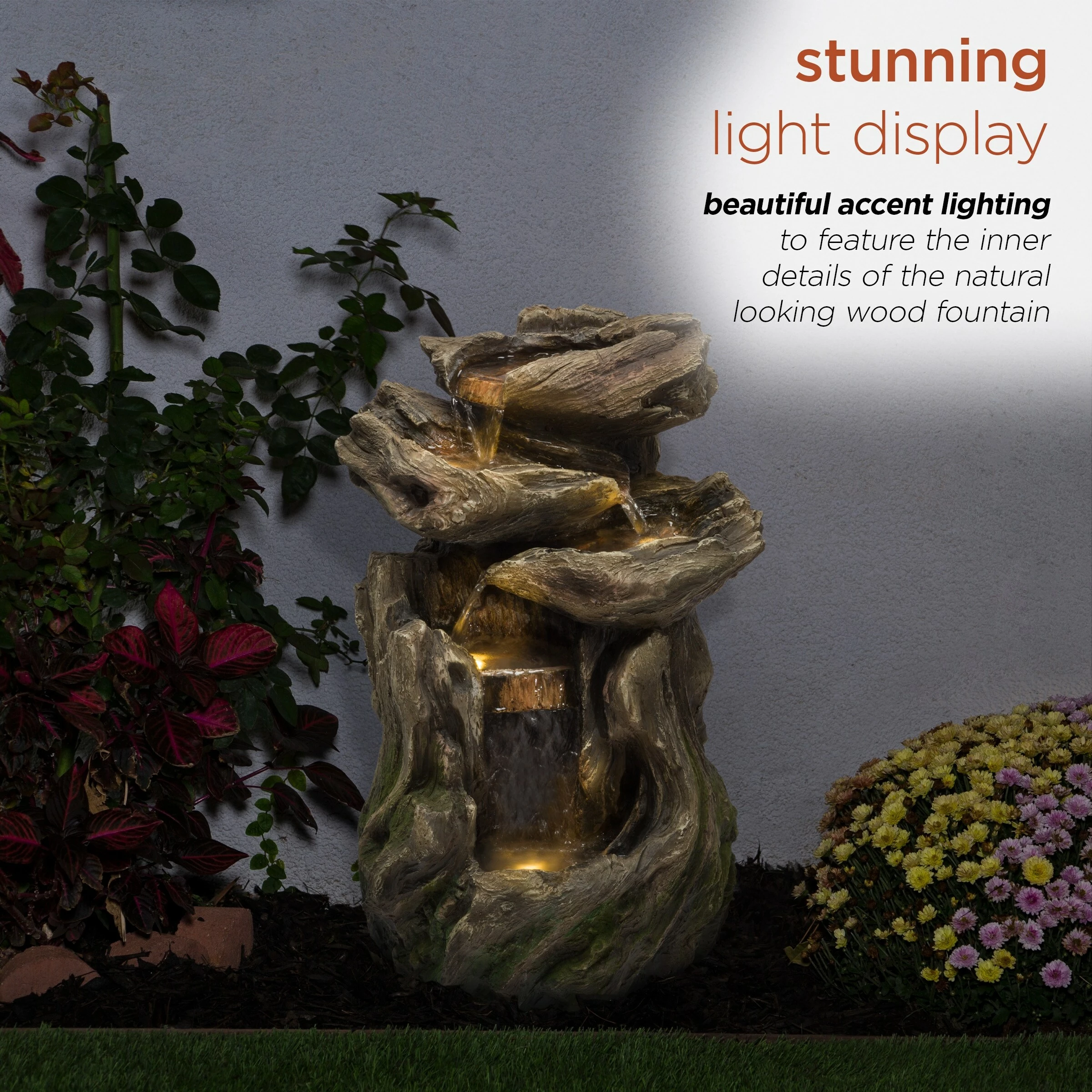 Buy π Alpine Corporation 22" Tall Outdoor Four-Tier Rainforest Log Waterfall Fountain With LED Lights π― - Image 5