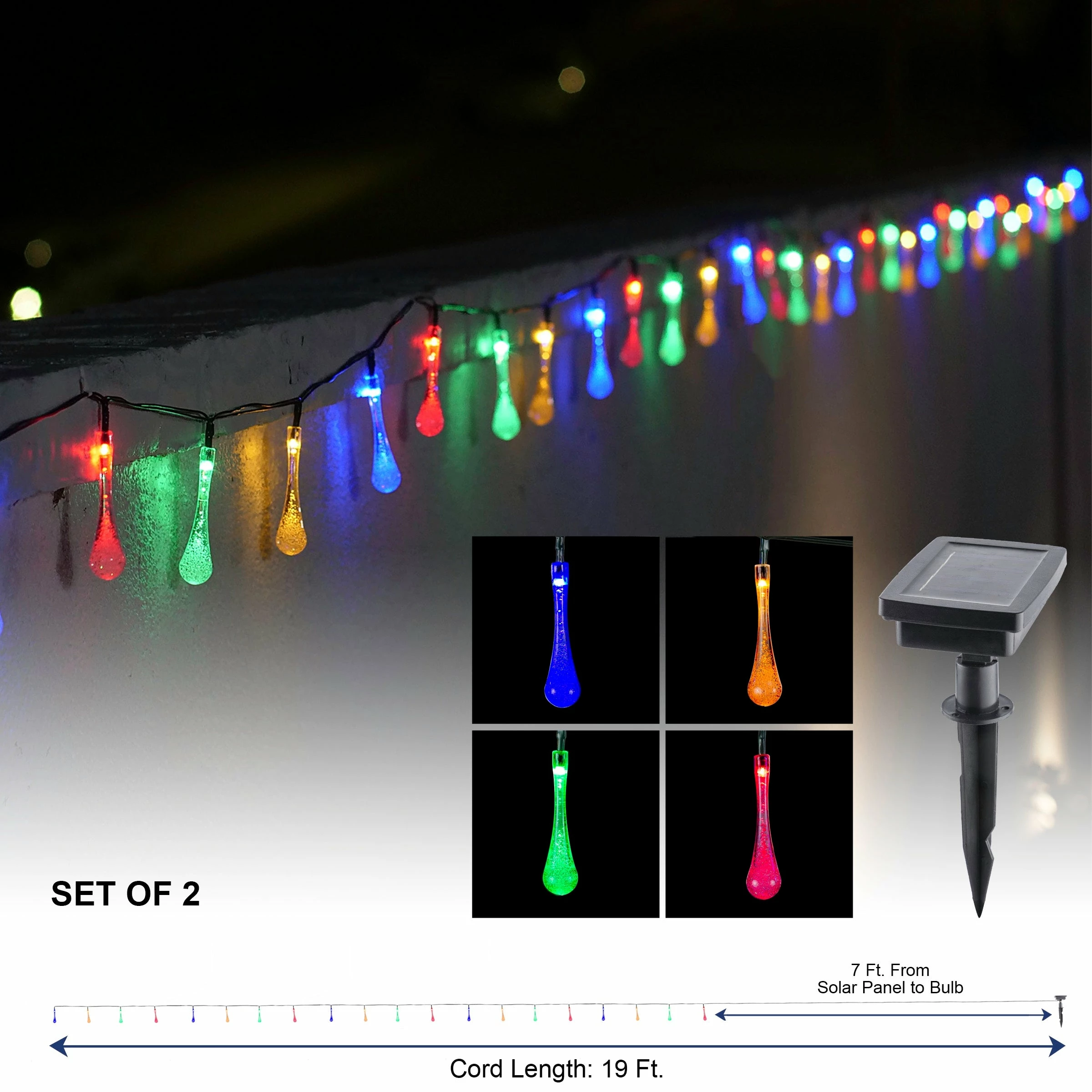 Cheap ๐ Alpine Corporation 228" 19' Long Solar Powered Multi-Color Dual Function Teardrop String Lights (Set Of 2) ๐งจ - Image 2