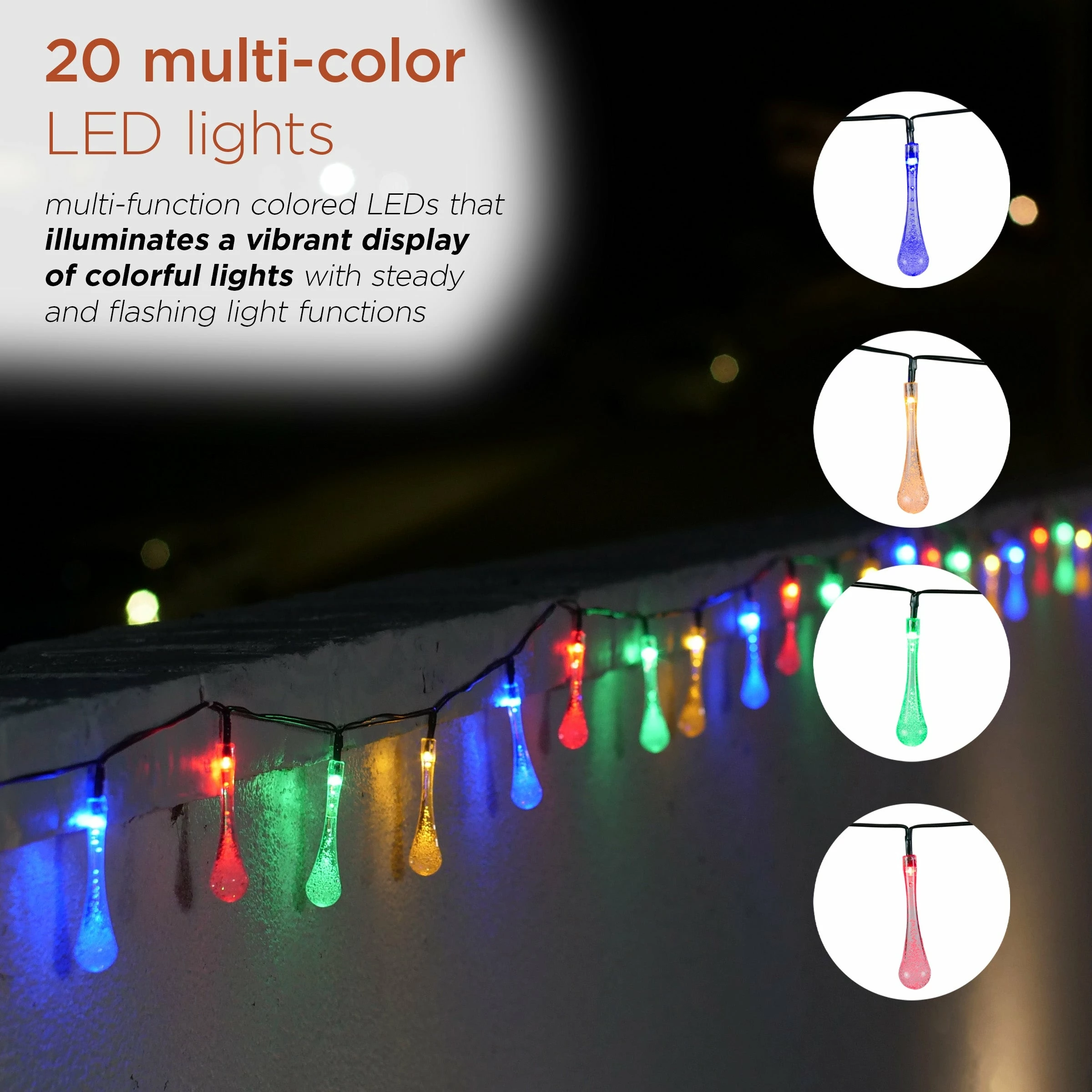 Cheap ๐ Alpine Corporation 228" 19' Long Solar Powered Multi-Color Dual Function Teardrop String Lights (Set Of 2) ๐งจ - Image 4