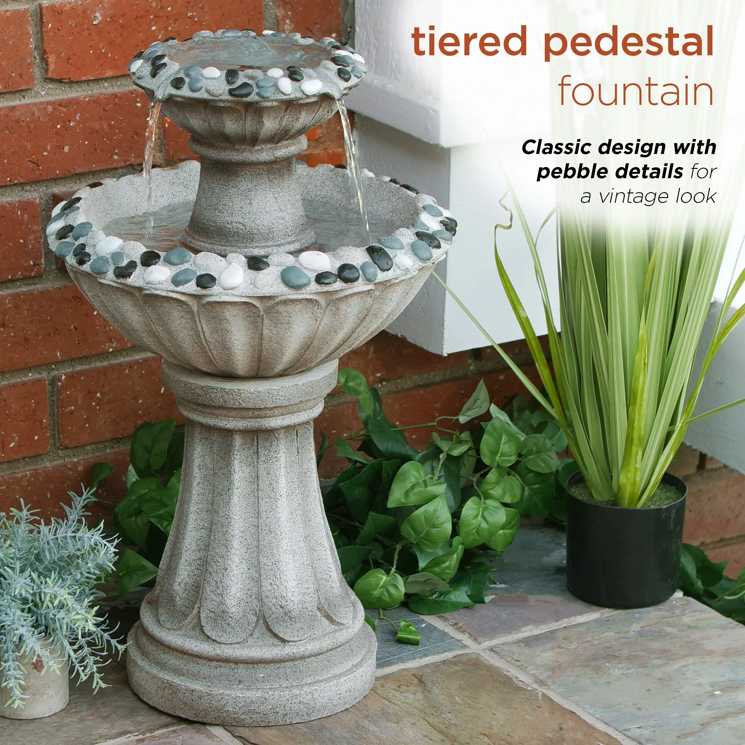 Cheapest ⌛ Alpine Corporation 24" Tall Vintage Old World Pedestal Fountain Yard Art Décor With Pebble Inlay 🔥 - Image 4