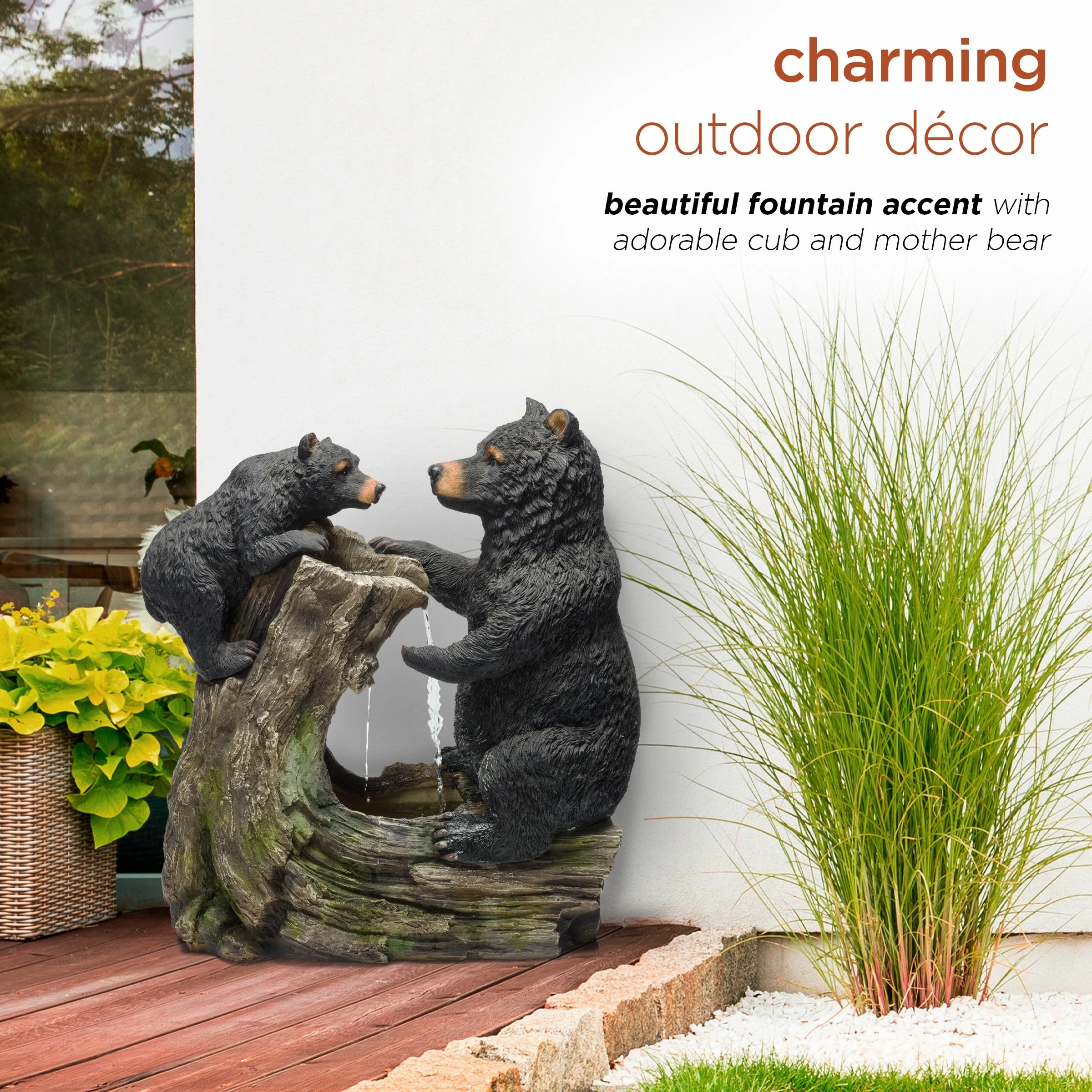 New π Alpine Corporation 26" Tall Bear And Cub With Tree Fountain Yard Statue Decoration π - Image 4