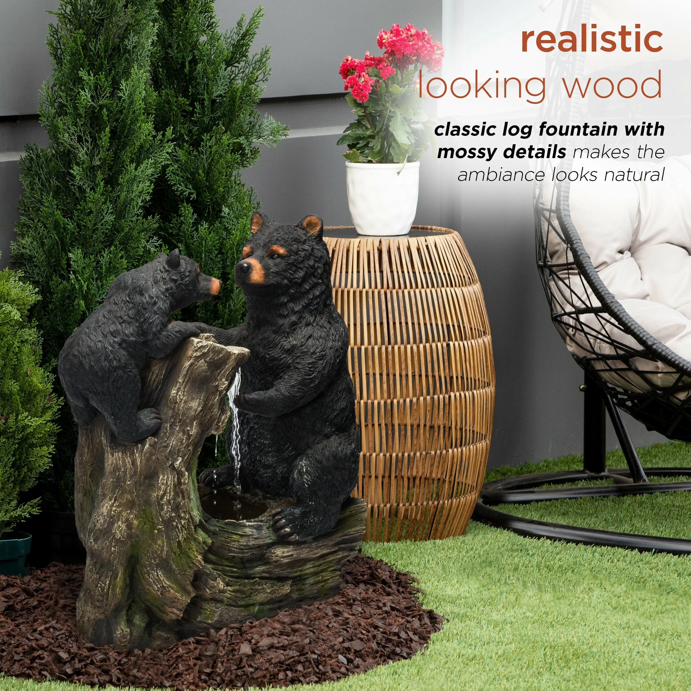 New π Alpine Corporation 26" Tall Bear And Cub With Tree Fountain Yard Statue Decoration π - Image 5