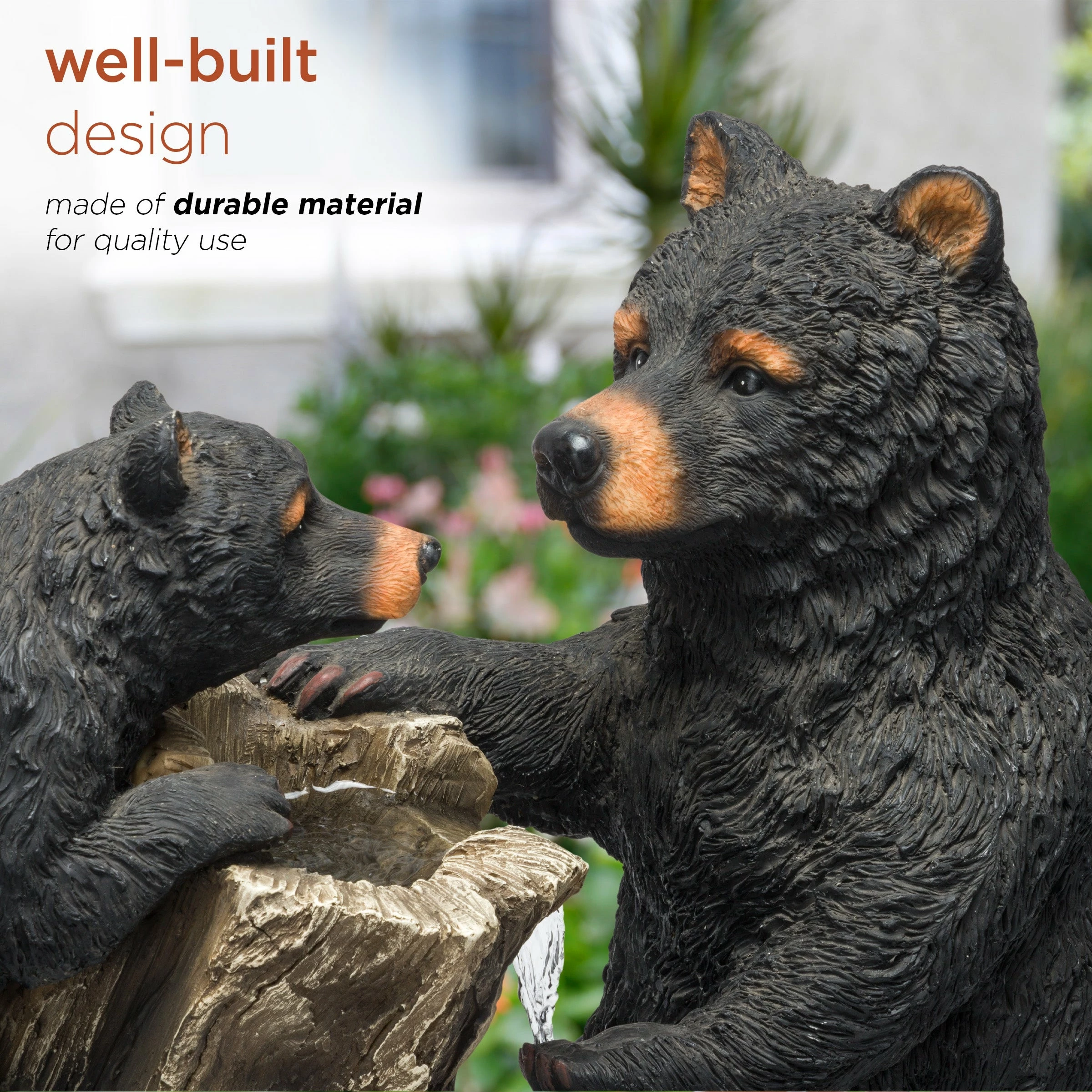 New π Alpine Corporation 26" Tall Bear And Cub With Tree Fountain Yard Statue Decoration π - Image 6