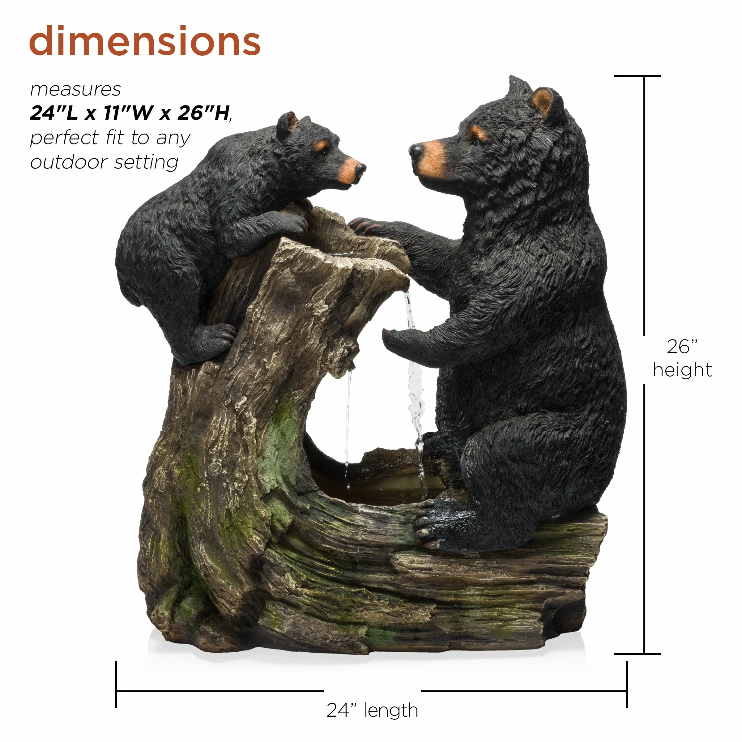 New π Alpine Corporation 26" Tall Bear And Cub With Tree Fountain Yard Statue Decoration π - Image 3