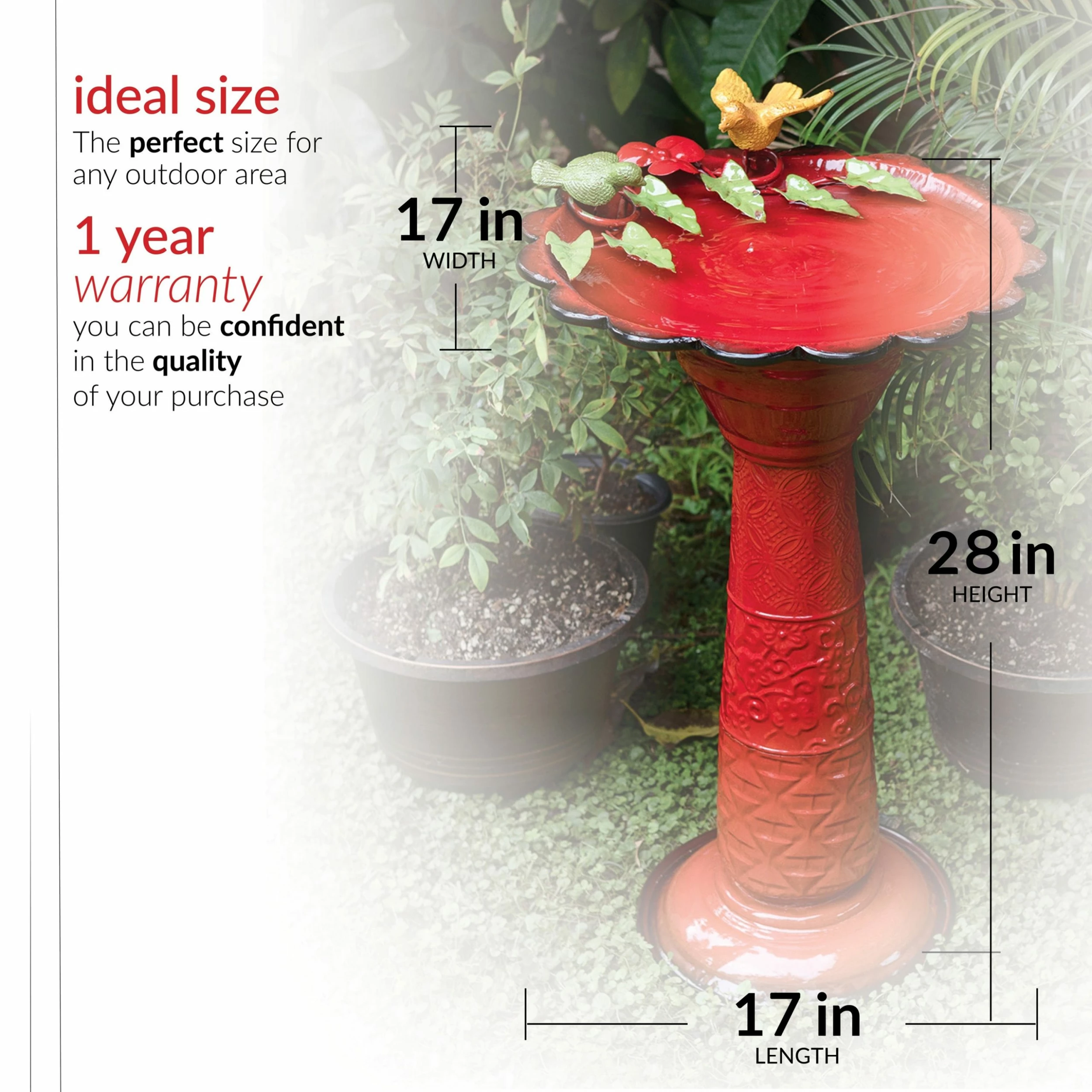 Best deal 𧨠Alpine Corporation 28" Tall Outdoor Metal Birdbath With Birds And Leaves Yard Statue Decoration, Red π€© - Image 3