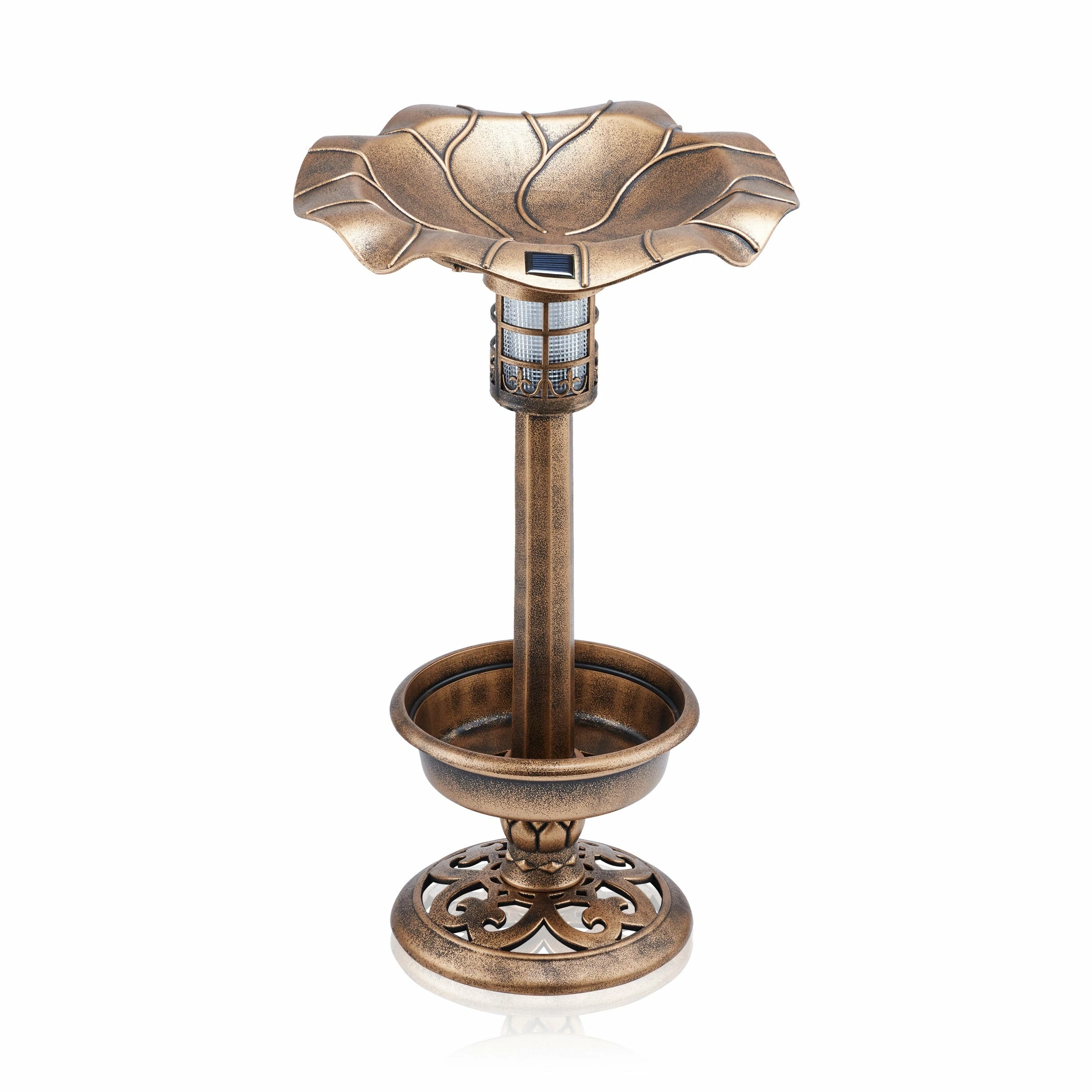 Budget π Alpine Corporation 29"H Outdoor Pedestal Birdbath With Planter Base And Solar-Powered LED Lights, Bronze 𧨠- Image 2