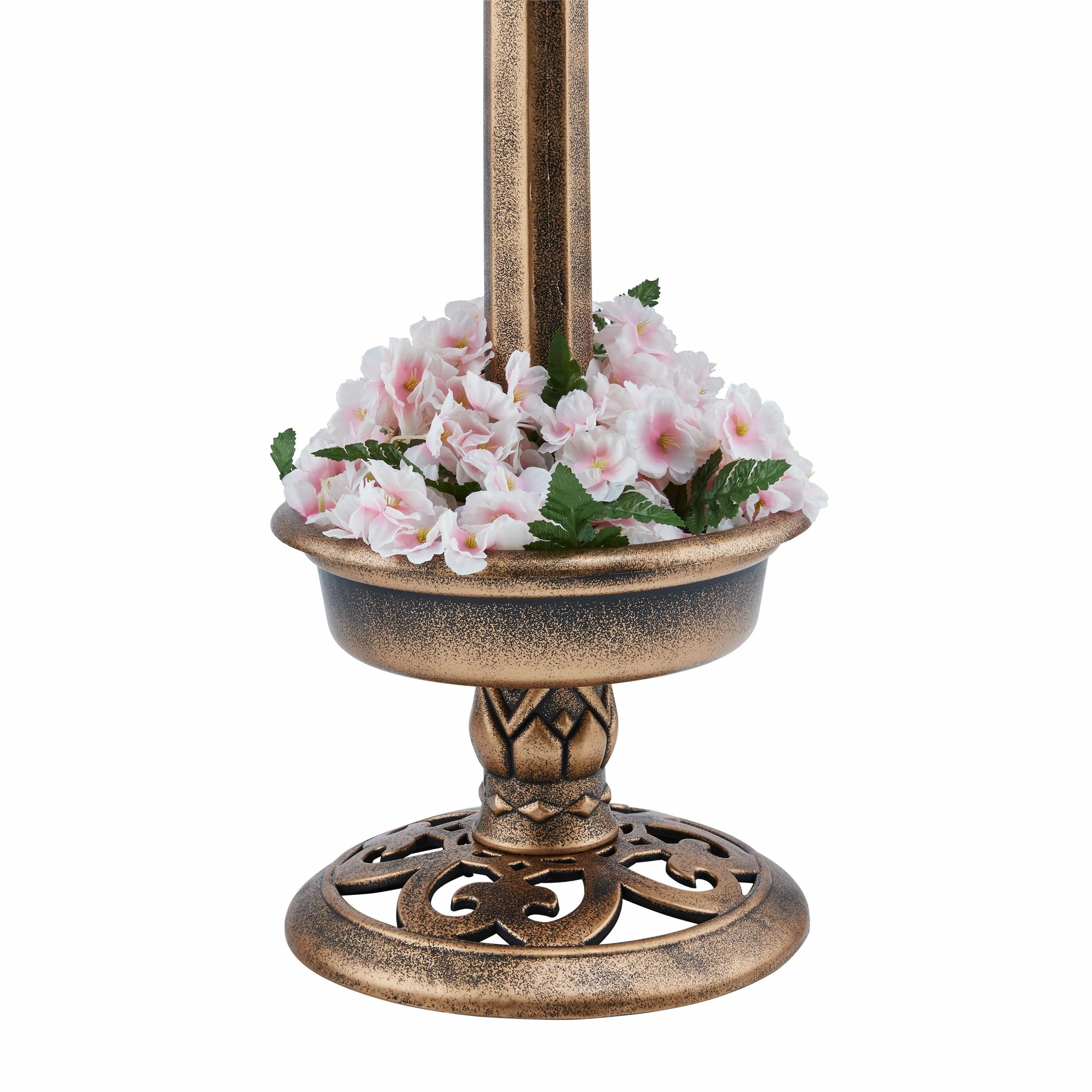 Budget π Alpine Corporation 29"H Outdoor Pedestal Birdbath With Planter Base And Solar-Powered LED Lights, Bronze 𧨠- Image 11