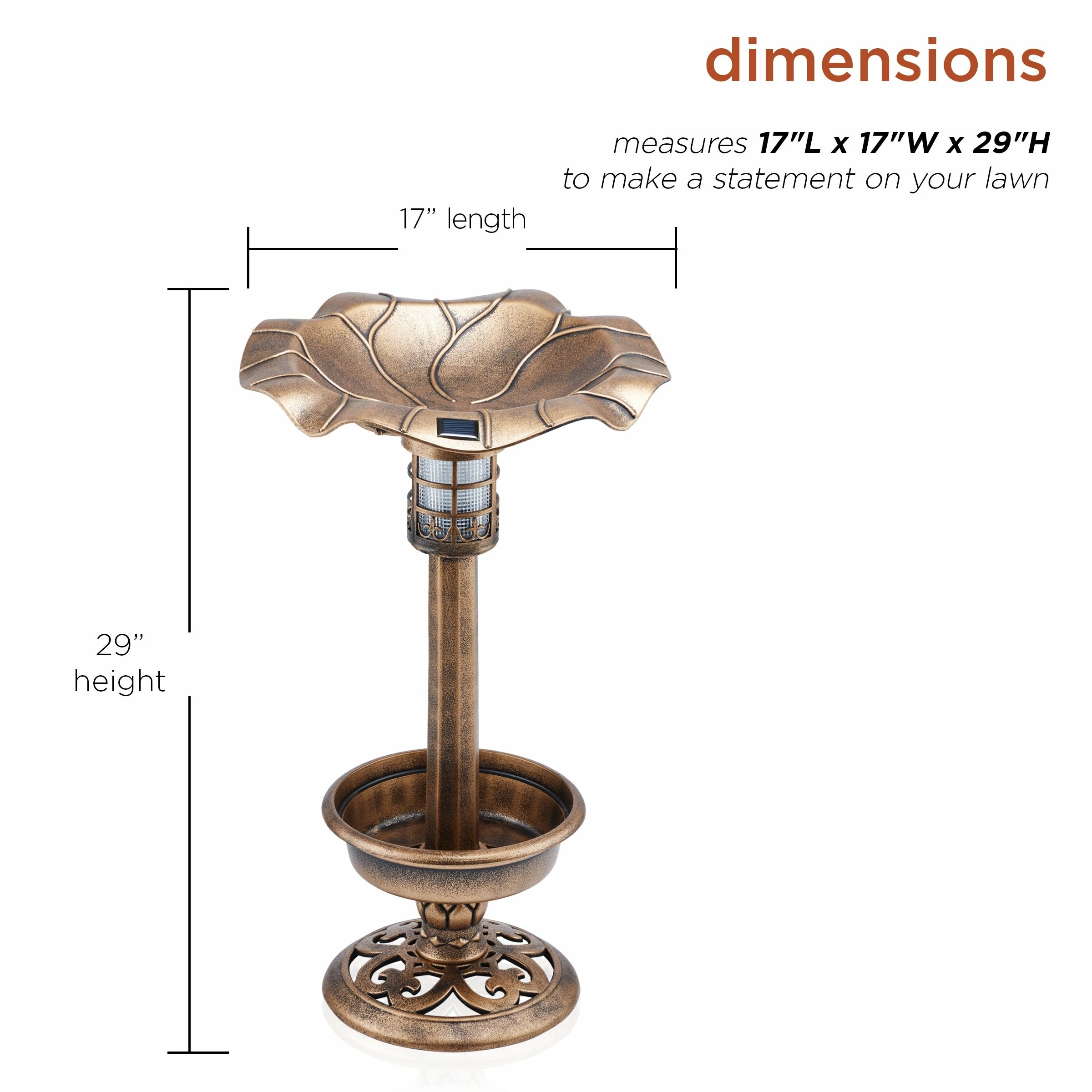 Budget π Alpine Corporation 29"H Outdoor Pedestal Birdbath With Planter Base And Solar-Powered LED Lights, Bronze 𧨠- Image 3