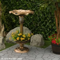 Budget π Alpine Corporation 29"H Outdoor Pedestal Birdbath With Planter Base And Solar-Powered LED Lights, Bronze π§¨