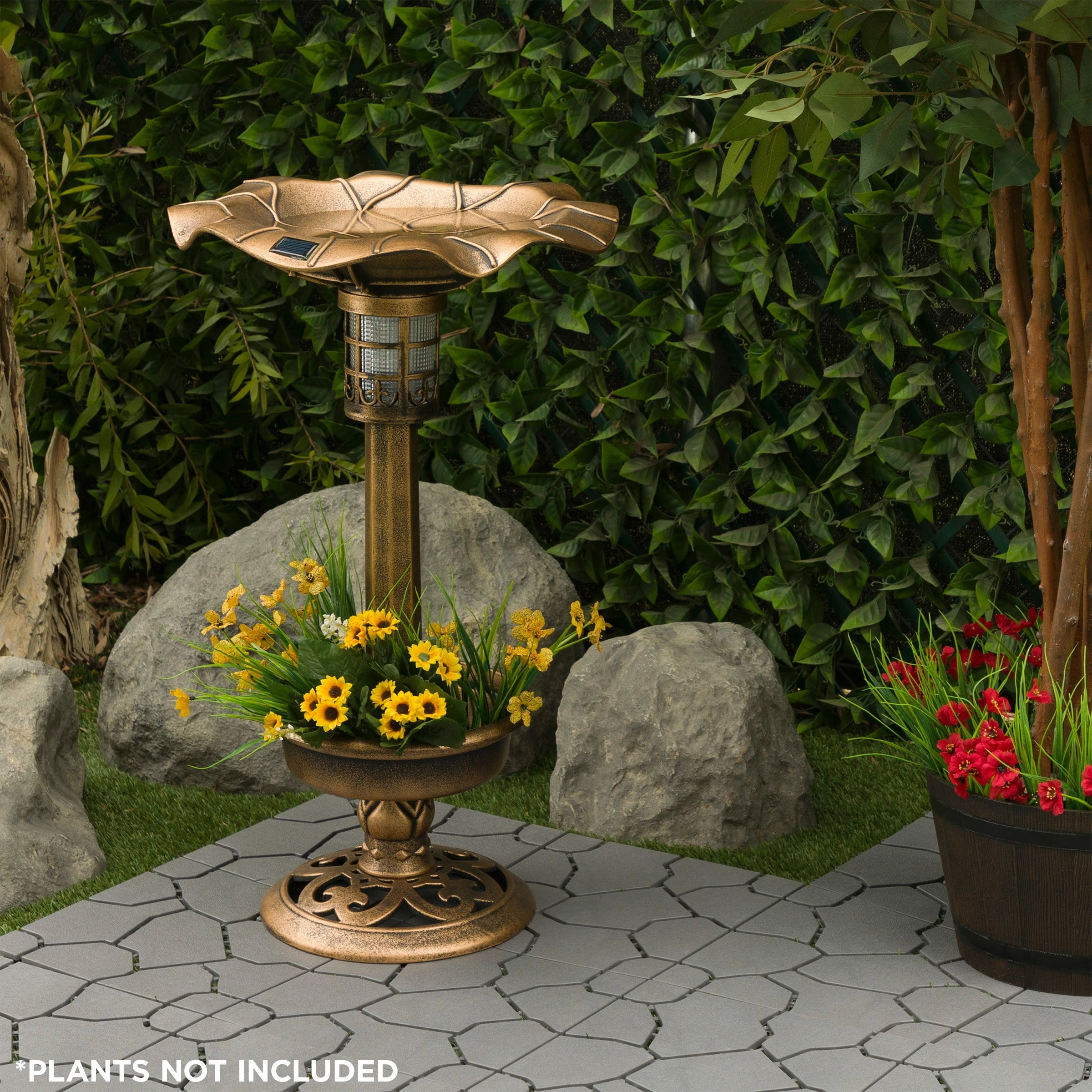Budget π Alpine Corporation 29"H Outdoor Pedestal Birdbath With Planter Base And Solar-Powered LED Lights, Bronze π§¨
