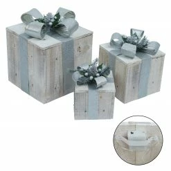 Best Pirce 🔥 Alpine Corporation 3-Piece Decorative Wooden 🎅 Christmas Gift Box Set With LED Lights Multi 💯 -Alpine Corporation Sales Alpine Corporation 3 Piece Decorative Wooden Christmas Gift Box Set with LED Lights 12