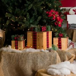 Best Pirce 🔥 Alpine Corporation 3-Piece Decorative Wooden 🎅 Christmas Gift Box Set With LED Lights Multi 💯 -Alpine Corporation Sales Alpine Corporation 3 Piece Decorative Wooden Christmas Gift Box Set with LED Lights 13