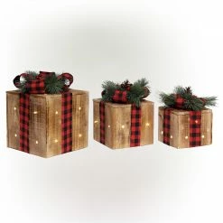 Best Pirce 🔥 Alpine Corporation 3-Piece Decorative Wooden 🎅 Christmas Gift Box Set With LED Lights Multi 💯 -Alpine Corporation Sales Alpine Corporation 3 Piece Decorative Wooden Christmas Gift Box Set with LED Lights 14