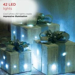 Best Pirce 🔥 Alpine Corporation 3-Piece Decorative Wooden 🎅 Christmas Gift Box Set With LED Lights Multi 💯 -Alpine Corporation Sales Alpine Corporation 3 Piece Decorative Wooden Christmas Gift Box Set with LED Lights 4