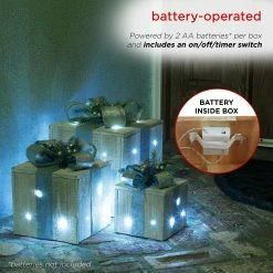 Best Pirce 🔥 Alpine Corporation 3-Piece Decorative Wooden 🎅 Christmas Gift Box Set With LED Lights Multi 💯 -Alpine Corporation Sales Alpine Corporation 3 Piece Decorative Wooden Christmas Gift Box Set with LED Lights 5