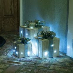 Best Pirce 🔥 Alpine Corporation 3-Piece Decorative Wooden 🎅 Christmas Gift Box Set With LED Lights Multi 💯 -Alpine Corporation Sales Alpine Corporation 3 Piece Decorative Wooden Christmas Gift Box Set with LED Lights 8
