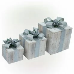 Best Pirce 🔥 Alpine Corporation 3-Piece Decorative Wooden 🎅 Christmas Gift Box Set With LED Lights Multi 💯 -Alpine Corporation Sales Alpine Corporation 3 Piece Decorative Wooden Christmas Gift Box Set with LED Lights 9