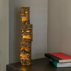 Buy 👍 Alpine Corporation 19" Tall Outdoor 3-Tier Tiki Totem Statue With Solar LED Lights Yard Decoration - 3 TIER 👏