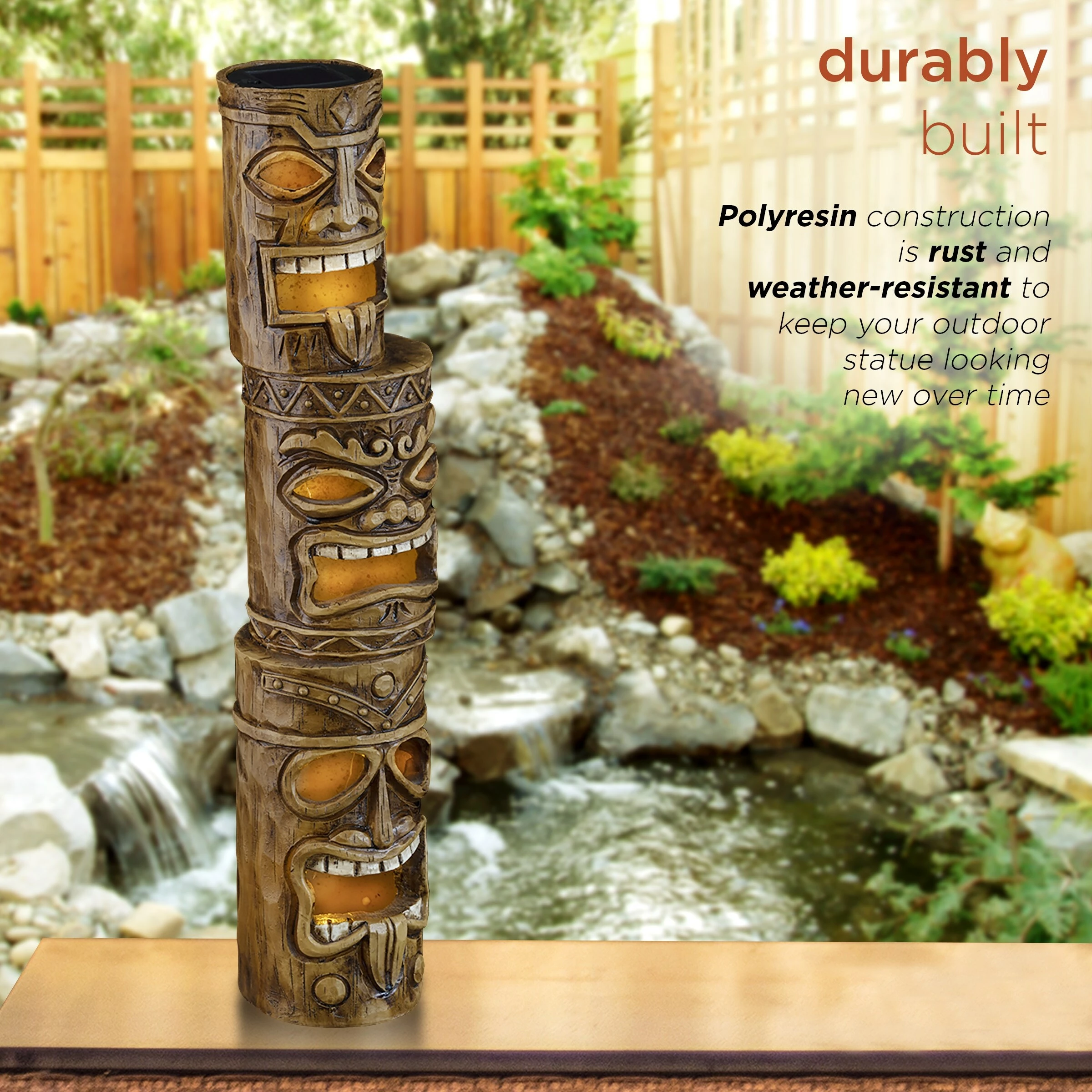 Buy π Alpine Corporation 19" Tall Outdoor 3-Tier Tiki Totem Statue With Solar LED Lights Yard Decoration - 3 TIER π 7 Buy π Alpine Corporation 19" Tall Outdoor 3-Tier Tiki Totem Statue With Solar LED Lights Yard Decoration - 3 TIER π - Image 5