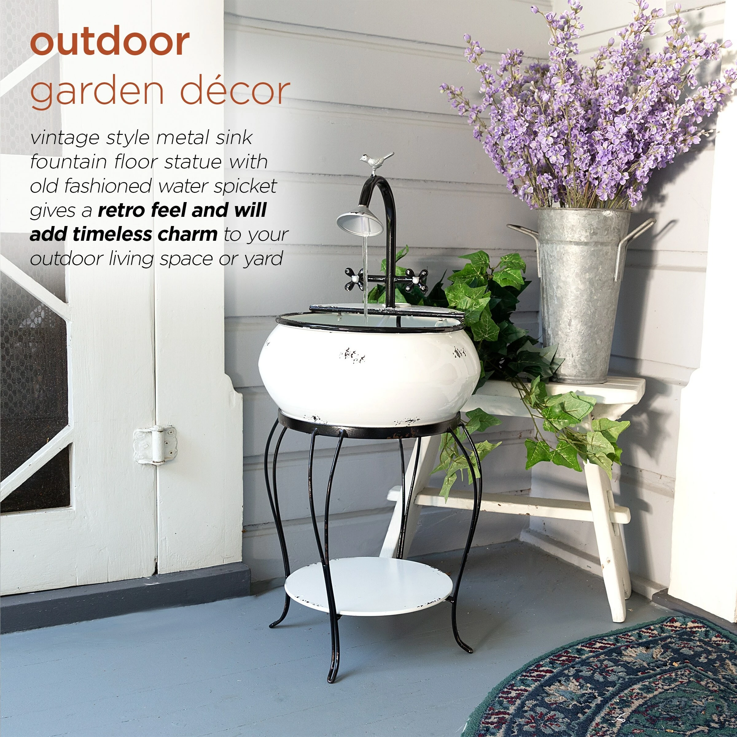 Hot Sale β€οΈ Alpine Corporation 32" Tall Outdoor Antique Metal Sink Water Fountain And Stand, White π - Image 4