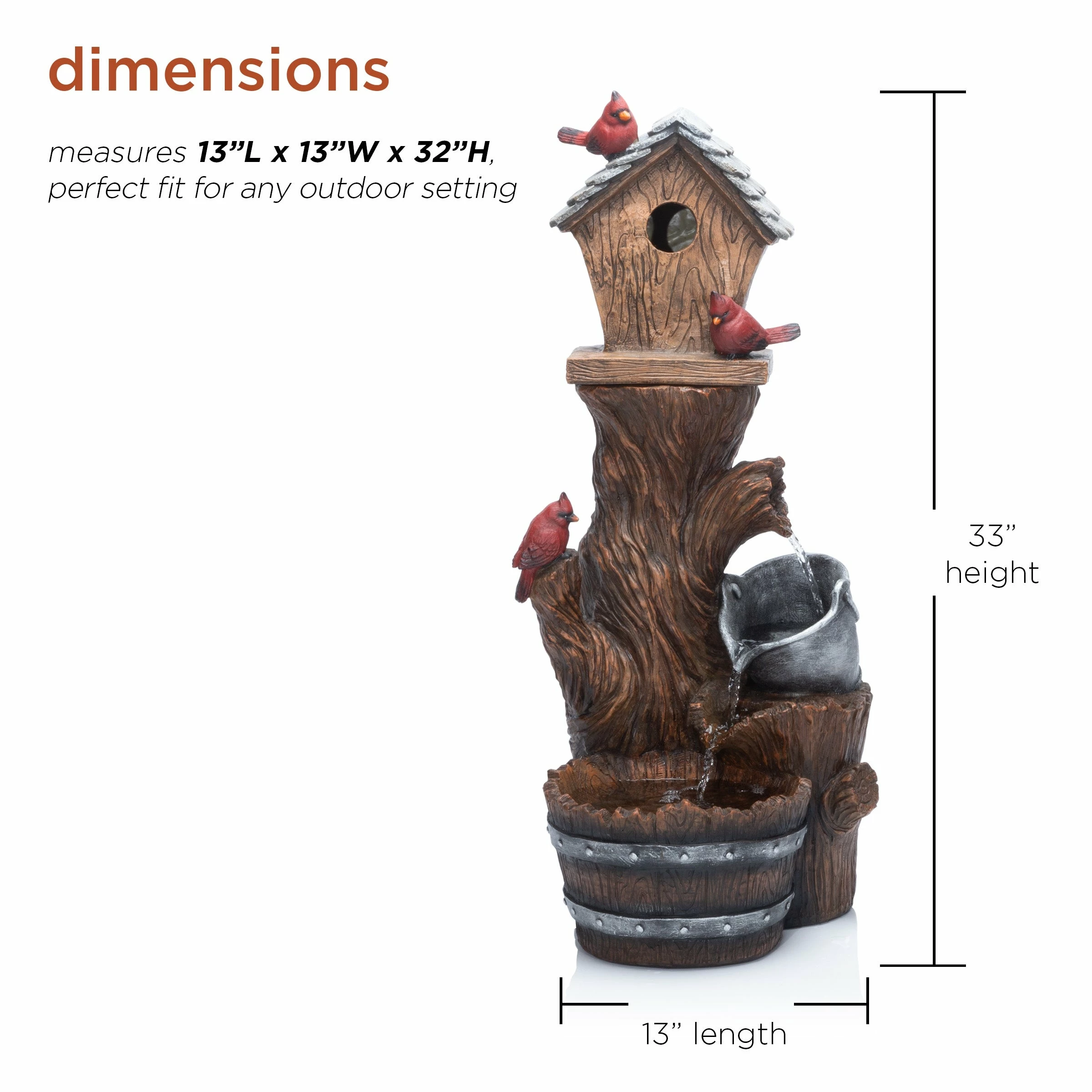 Top 10 π₯° Alpine Corporation 32" Tall Outdoor Cascading Barrel Water Fountain And Cardinal Birdhouse Yard Decoration π - Image 3