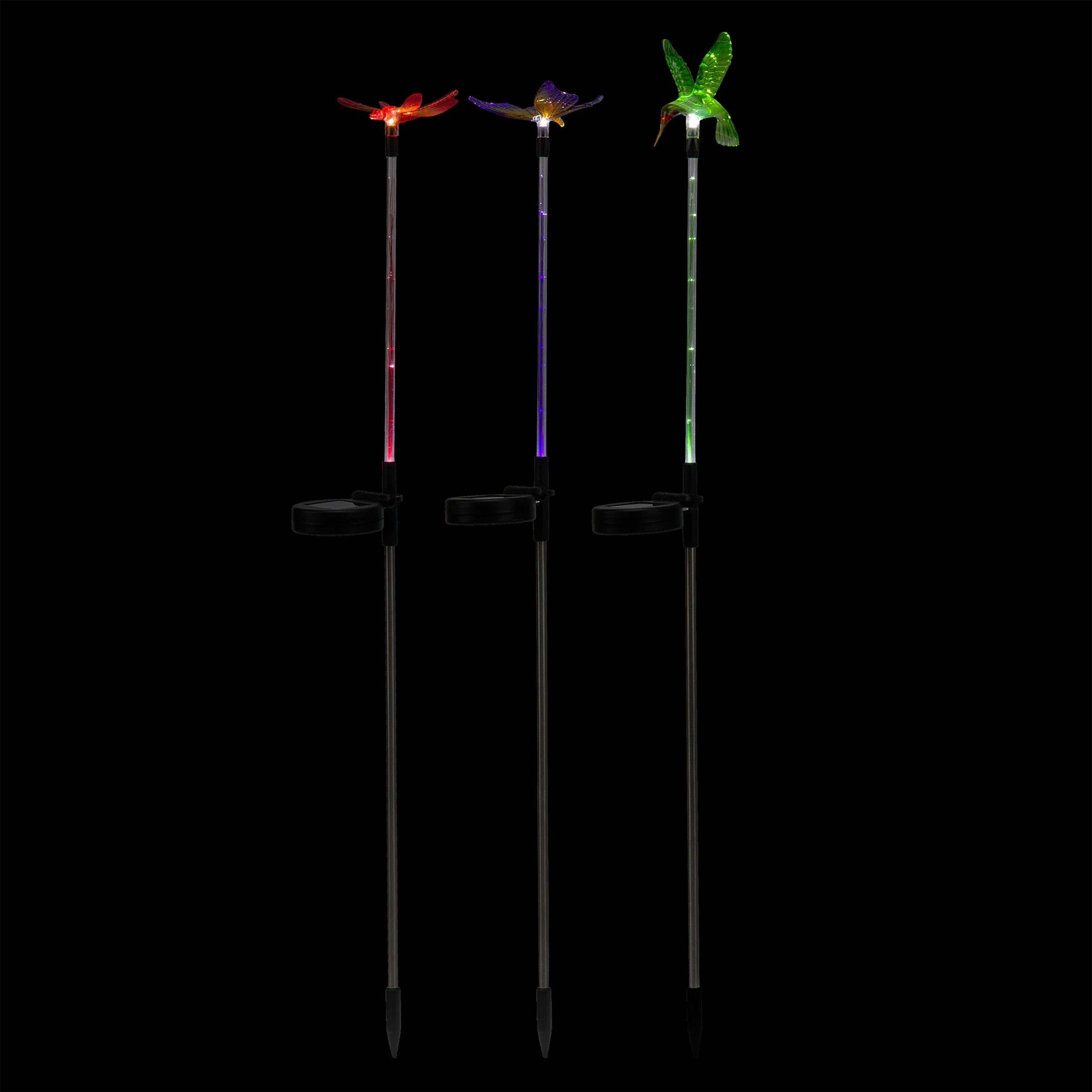 New 𧨠Alpine Corporation 33" Tall Butterfly, Hummingbird, Dragonfly Solar Fiber Optic LED Pathway Light Garden Stakes (Set Of 3) π - Image 10