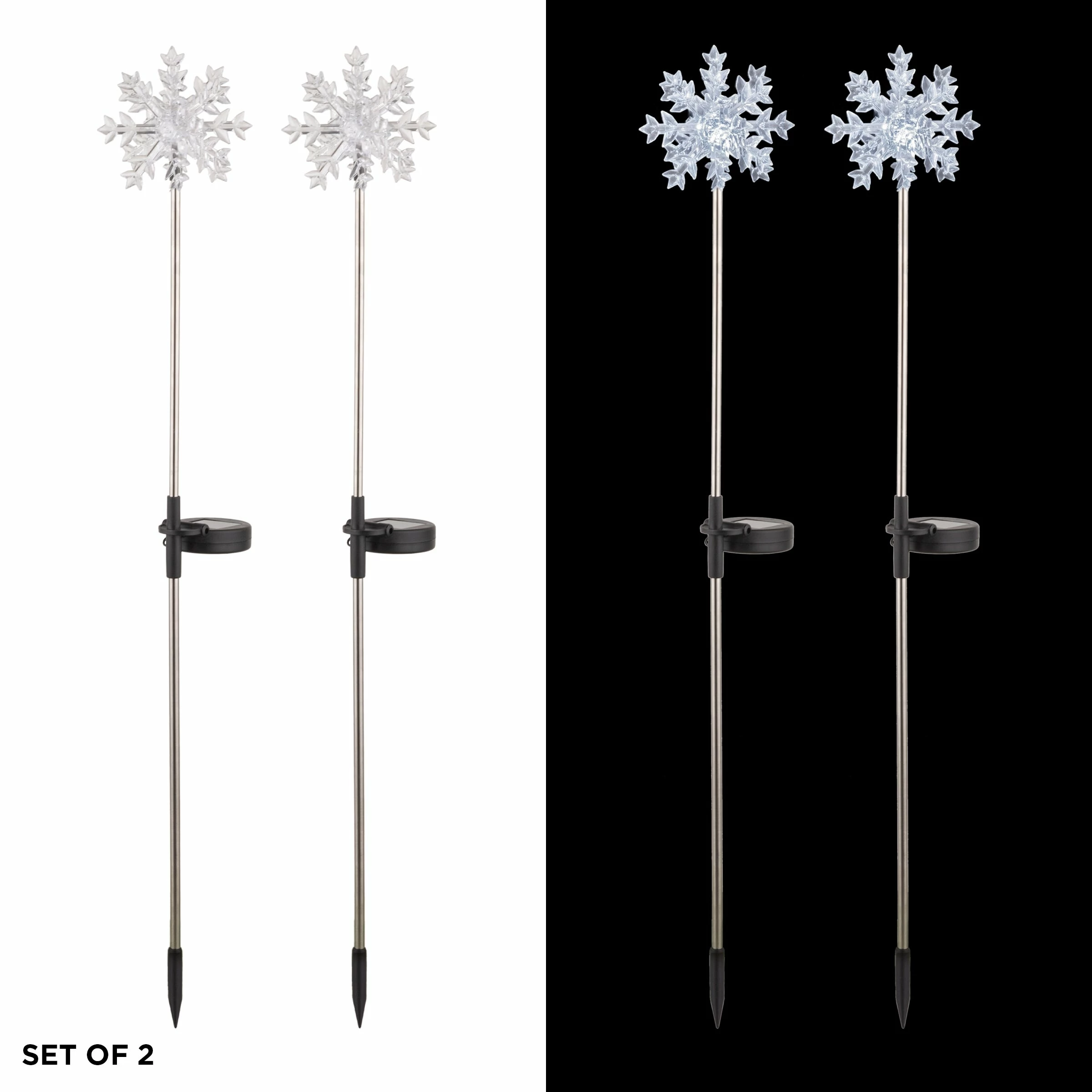 Deals 𧨠Alpine Corporation 33"H Outdoor Solar 3D Snowflake Garden Lawn Stakes With LED Lights (Set Of 2) - White π - Image 2