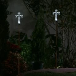 Cheap π€© Alpine Corporation 34" Tall Outdoor Solar Powered Cross Pathway Light Stakes (Set Of 2) π