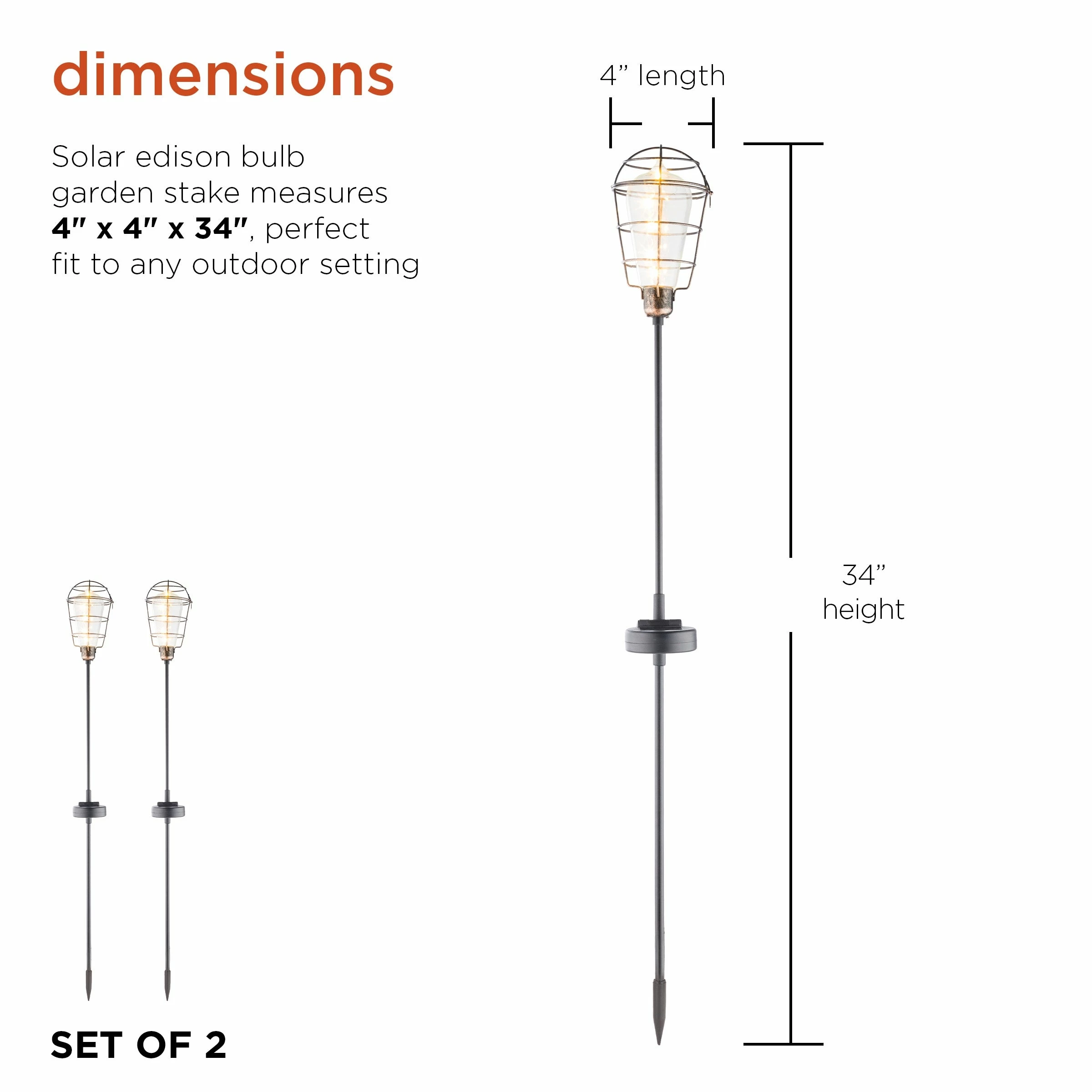 Best Pirce π Alpine Corporation 34" Tall Outdoor Solar Powered Edison Bulb Garden LED Stake - Set Of 2 π - Image 3
