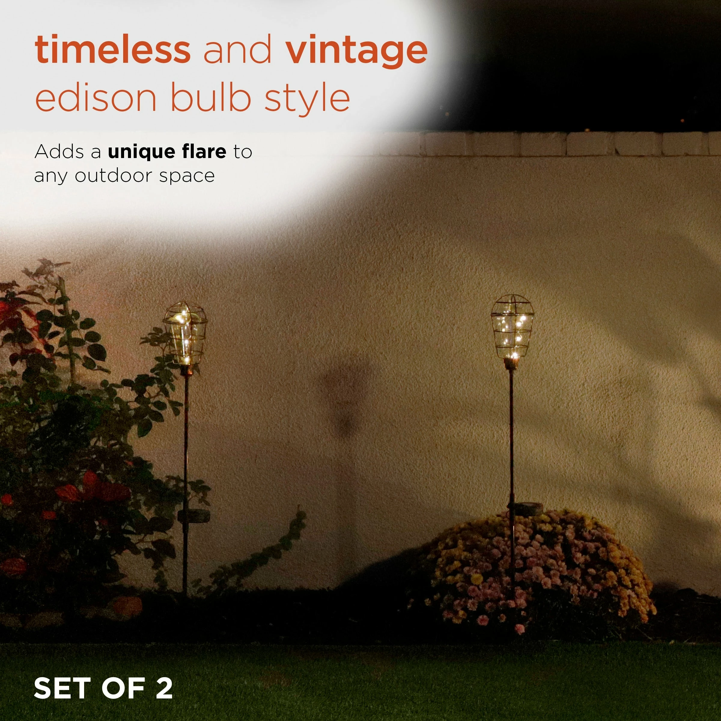 Best Pirce π Alpine Corporation 34" Tall Outdoor Solar Powered Edison Bulb Garden LED Stake - Set Of 2 π - Image 4