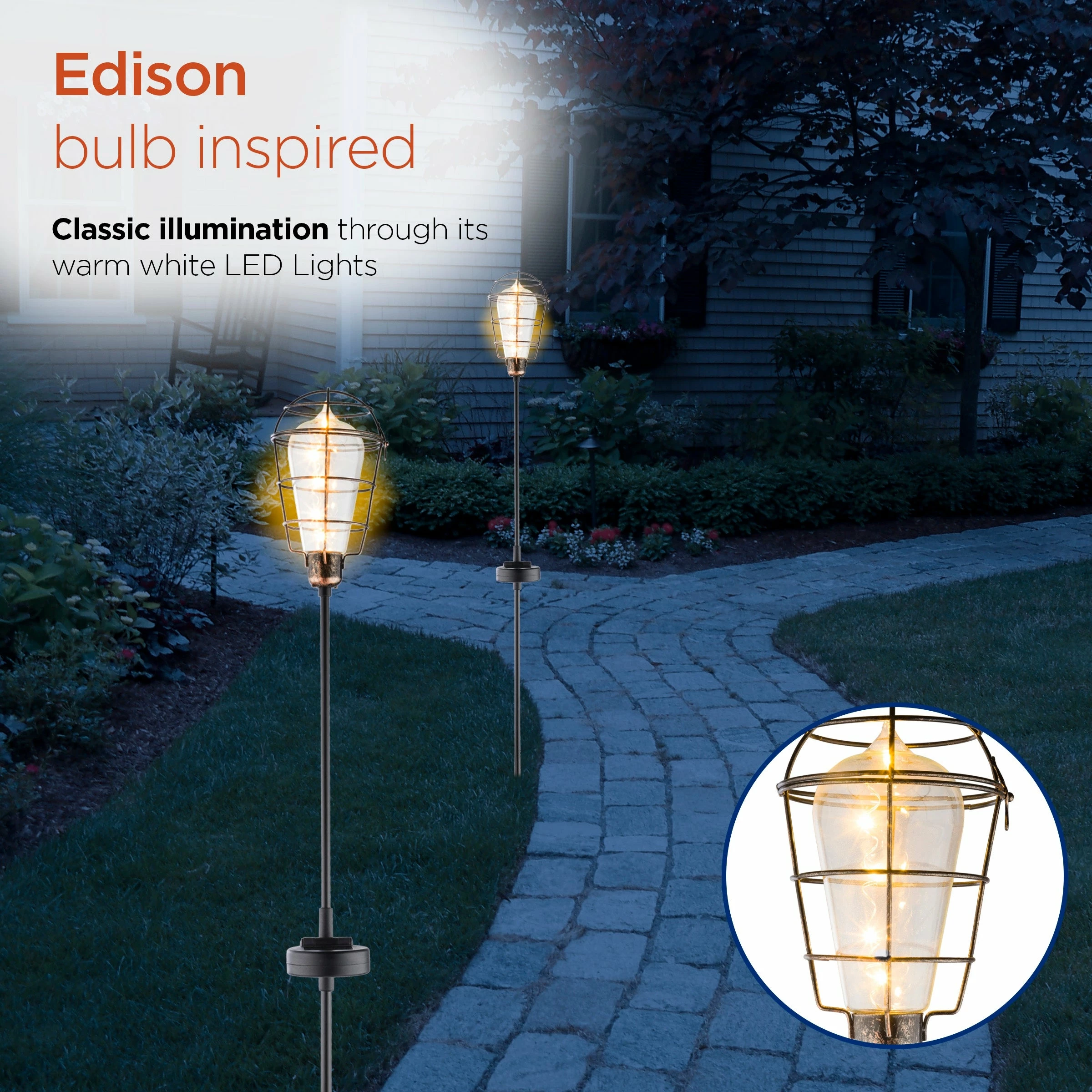 Best Pirce π Alpine Corporation 34" Tall Outdoor Solar Powered Edison Bulb Garden LED Stake - Set Of 2 π - Image 6