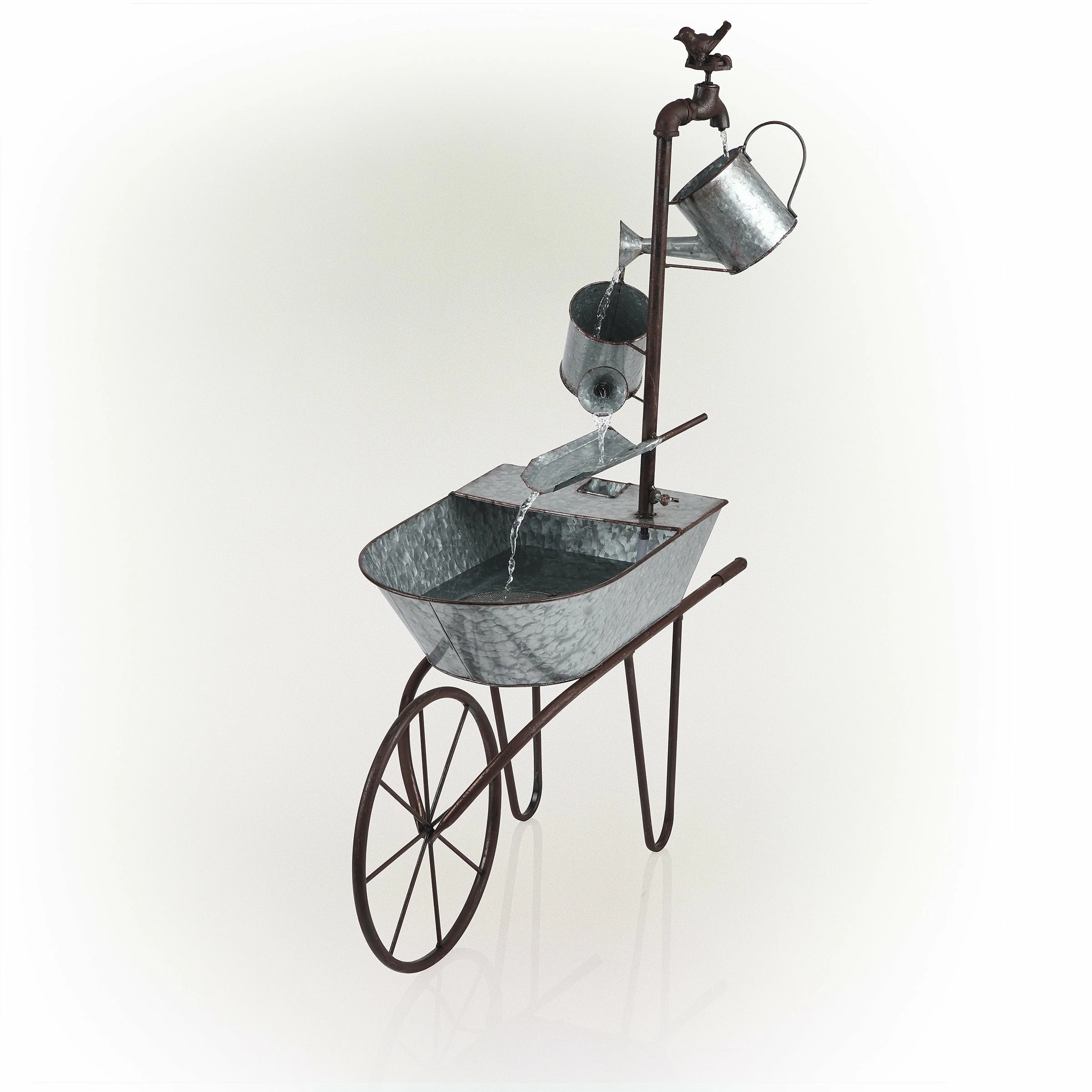 Discount π Alpine Corporation 36" Tall Rustic Wheelbarrow And Watering Can Fountain Yard Decoration π - Image 2