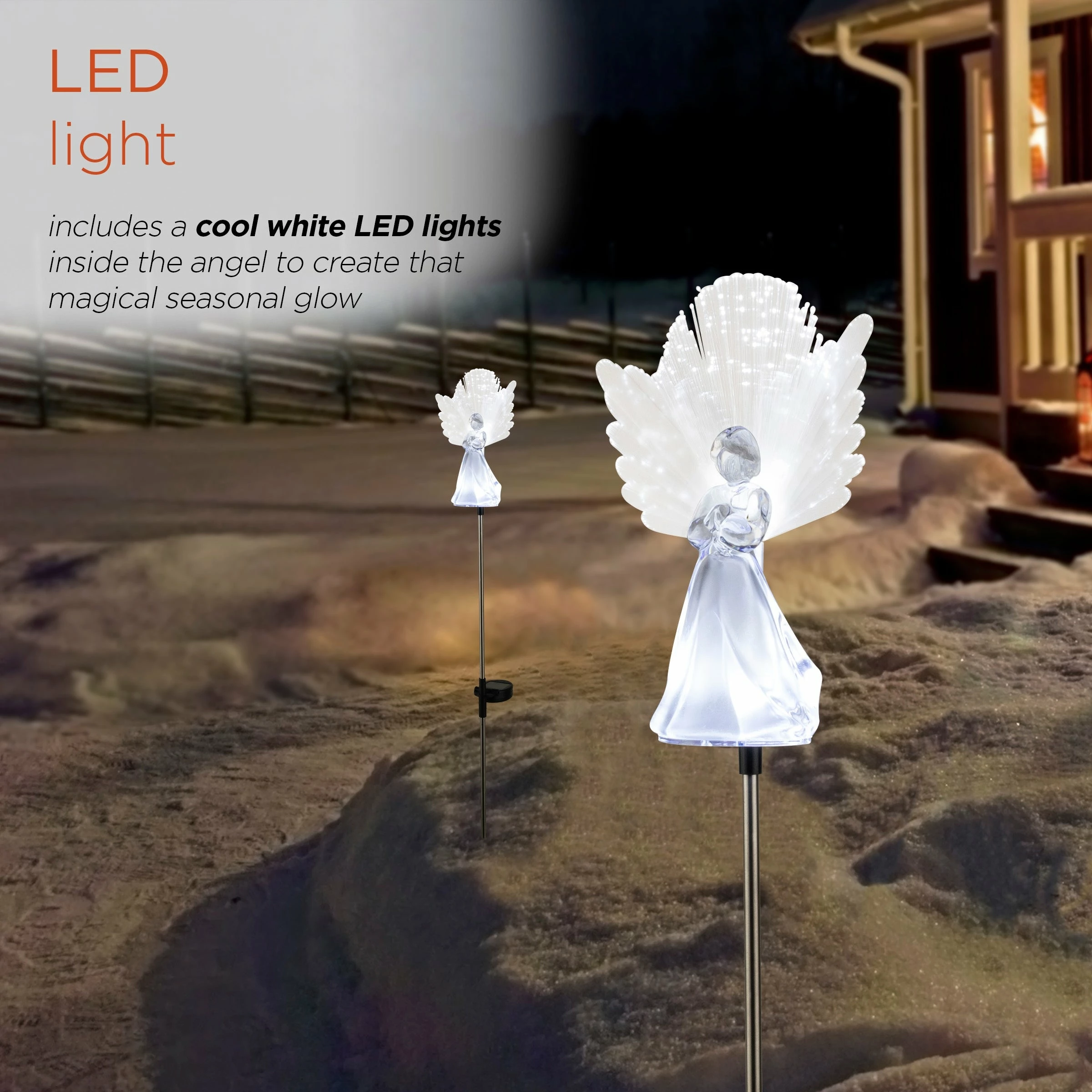Best reviews of π Alpine Corporation 37"H Outdoor Solar Angel Garden Stakes With Fiber Optic Wings And LED Lights (Set Of 2) - White π - Image 5