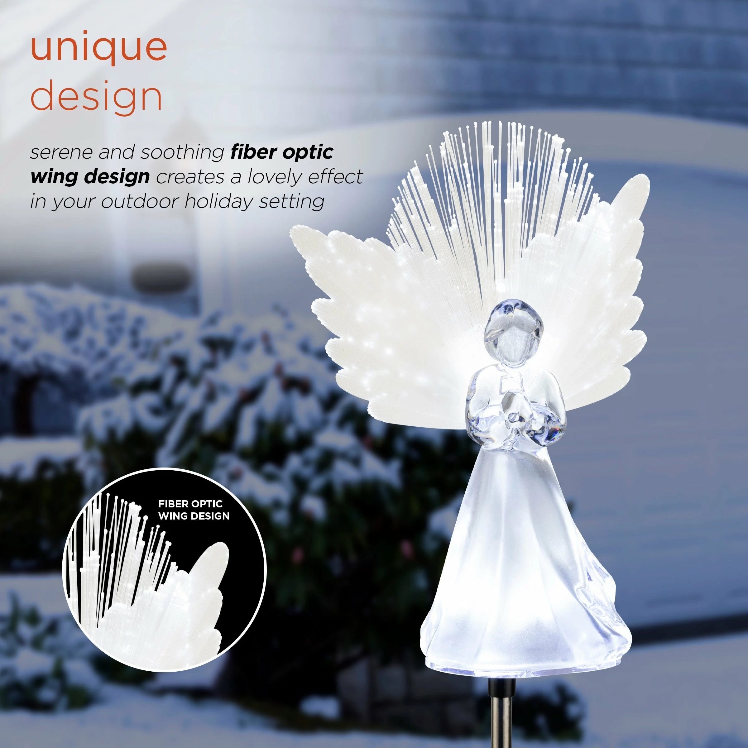 Best reviews of π Alpine Corporation 37"H Outdoor Solar Angel Garden Stakes With Fiber Optic Wings And LED Lights (Set Of 2) - White π - Image 6
