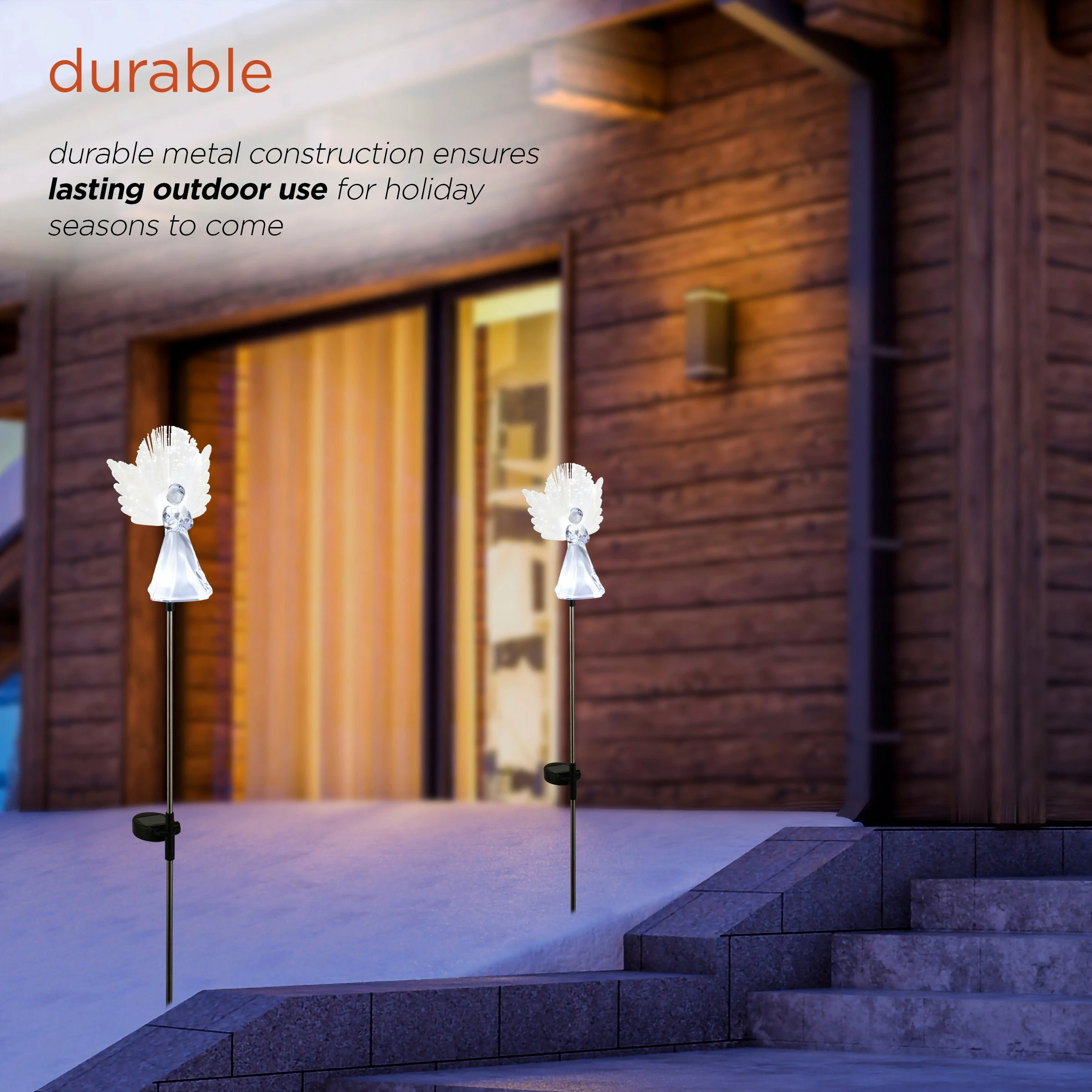 Best reviews of π Alpine Corporation 37"H Outdoor Solar Angel Garden Stakes With Fiber Optic Wings And LED Lights (Set Of 2) - White π - Image 7