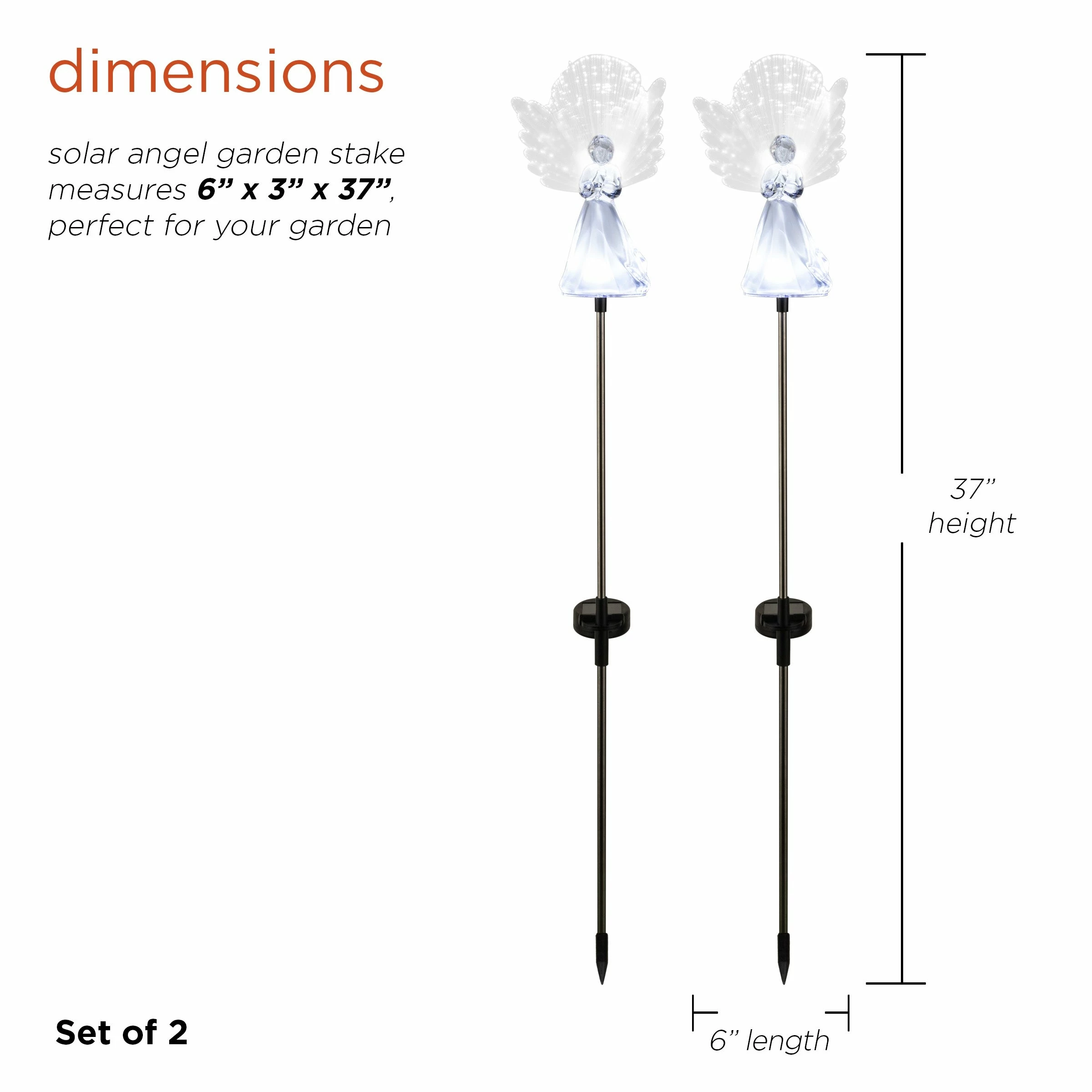 Best reviews of π Alpine Corporation 37"H Outdoor Solar Angel Garden Stakes With Fiber Optic Wings And LED Lights (Set Of 2) - White π - Image 3