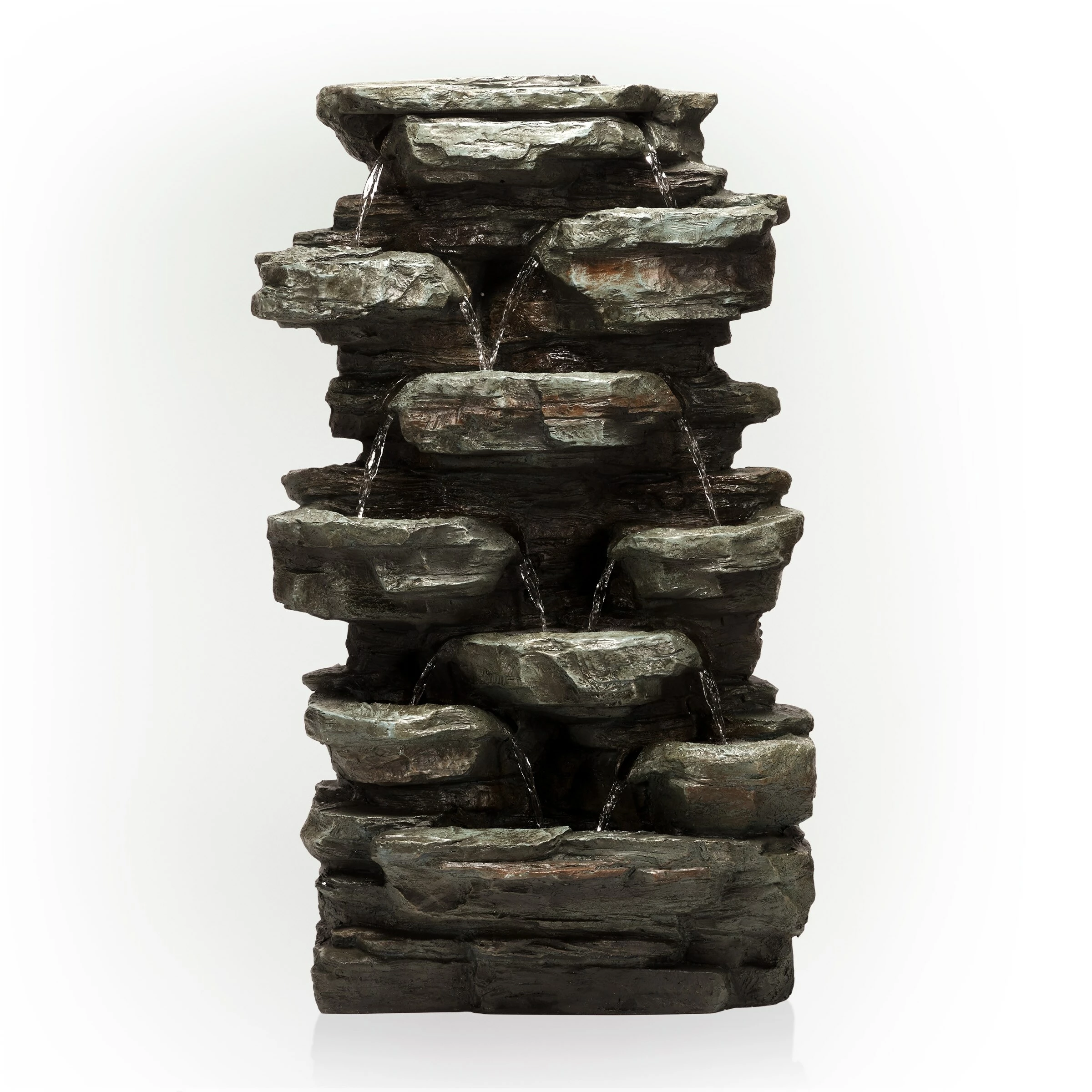 Flash Sale π Alpine Corporation 39" Tall Outdoor Multi-Tier Rock Water Fountain With LED Lights β - Image 2