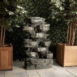 Flash Sale π Alpine Corporation 39" Tall Outdoor Multi-Tier Rock Water Fountain With LED Lights β