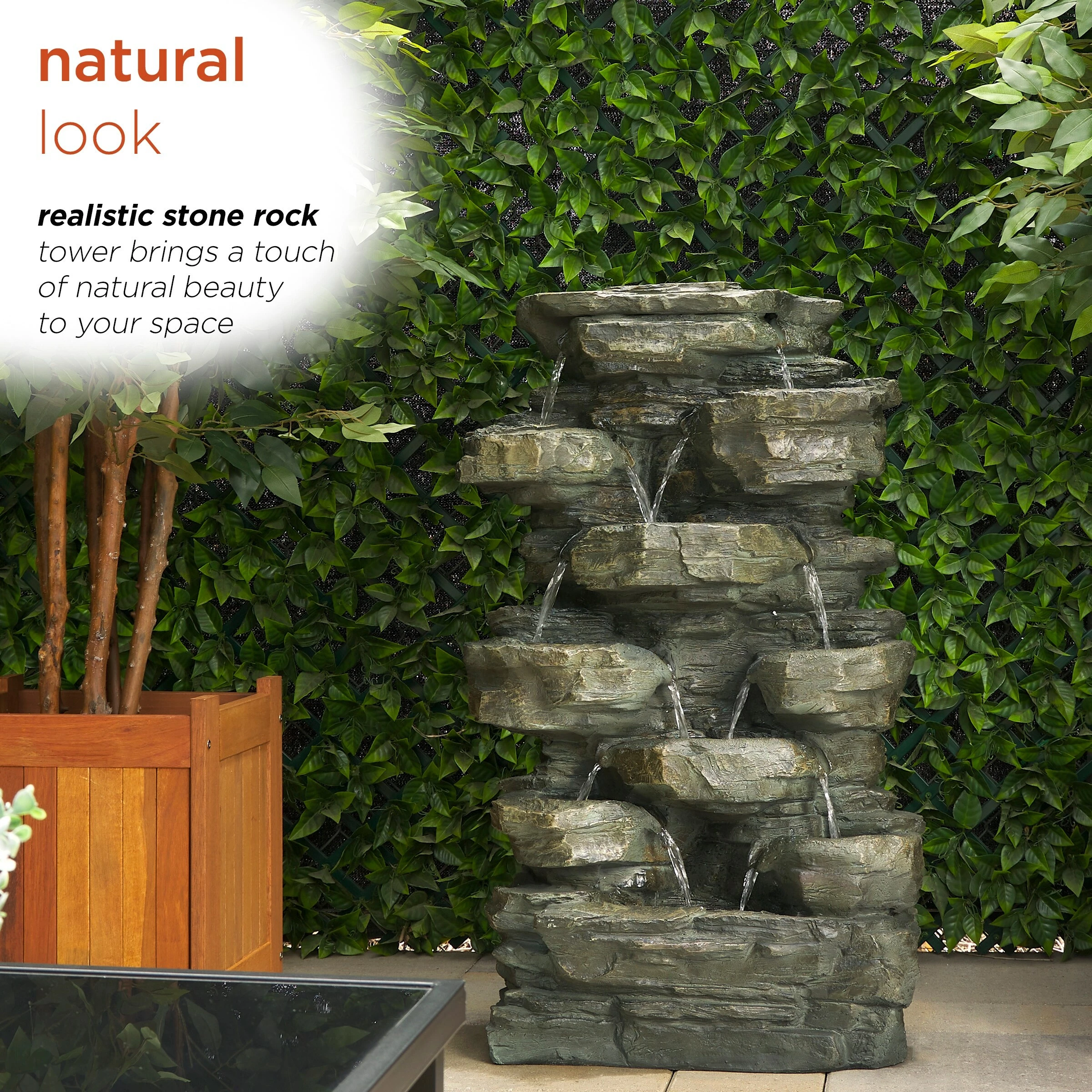 Flash Sale π Alpine Corporation 39" Tall Outdoor Multi-Tier Rock Water Fountain With LED Lights β - Image 6