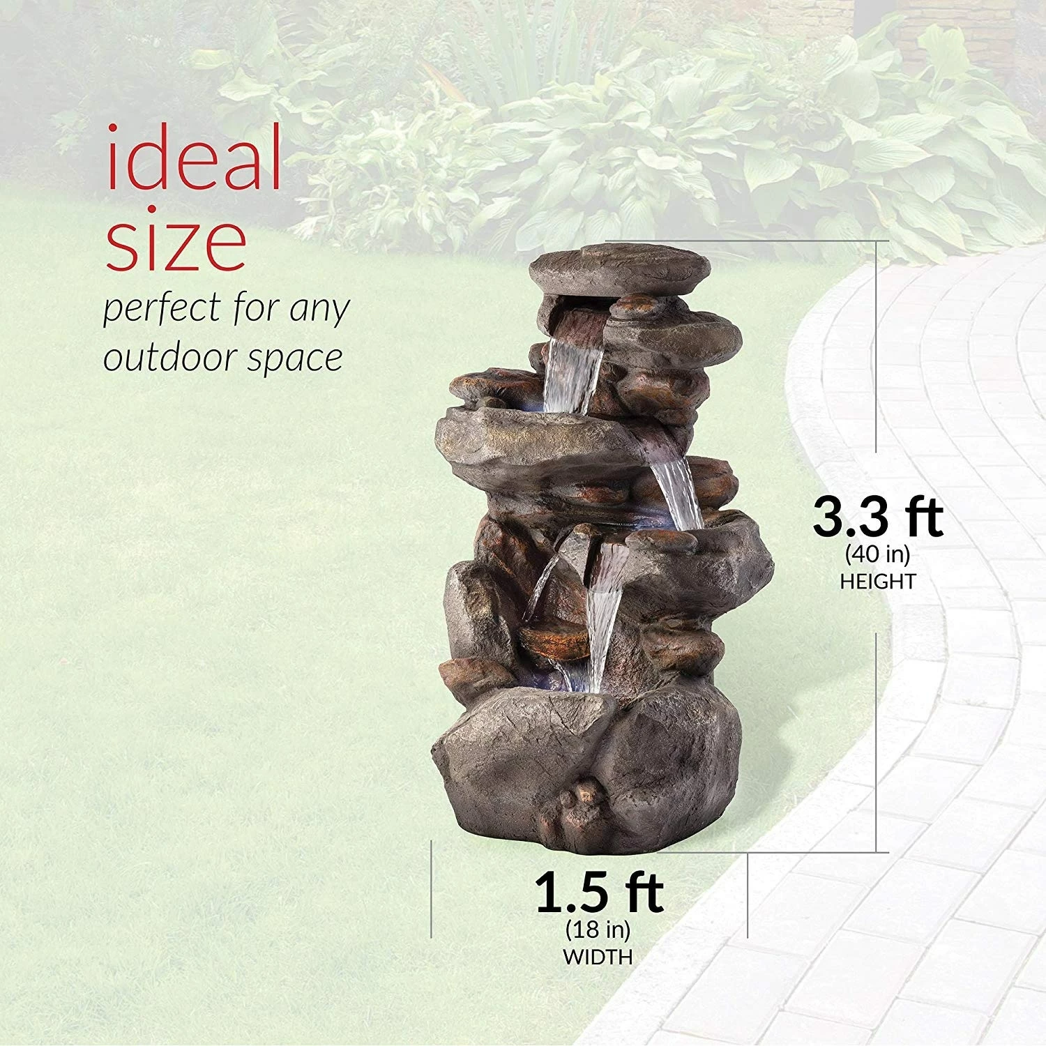 Budget π Alpine Corporation 40" Tall Outdoor 4-Tier Rock Water Fountain With LED Lights π - Image 3