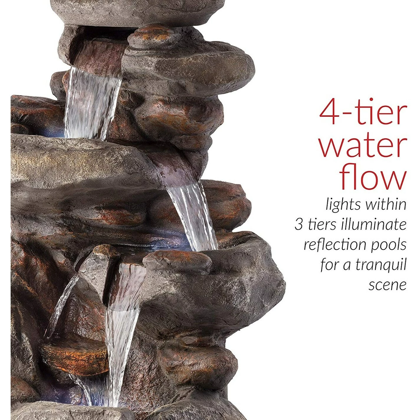 Budget π Alpine Corporation 40" Tall Outdoor 4-Tier Rock Water Fountain With LED Lights π - Image 6