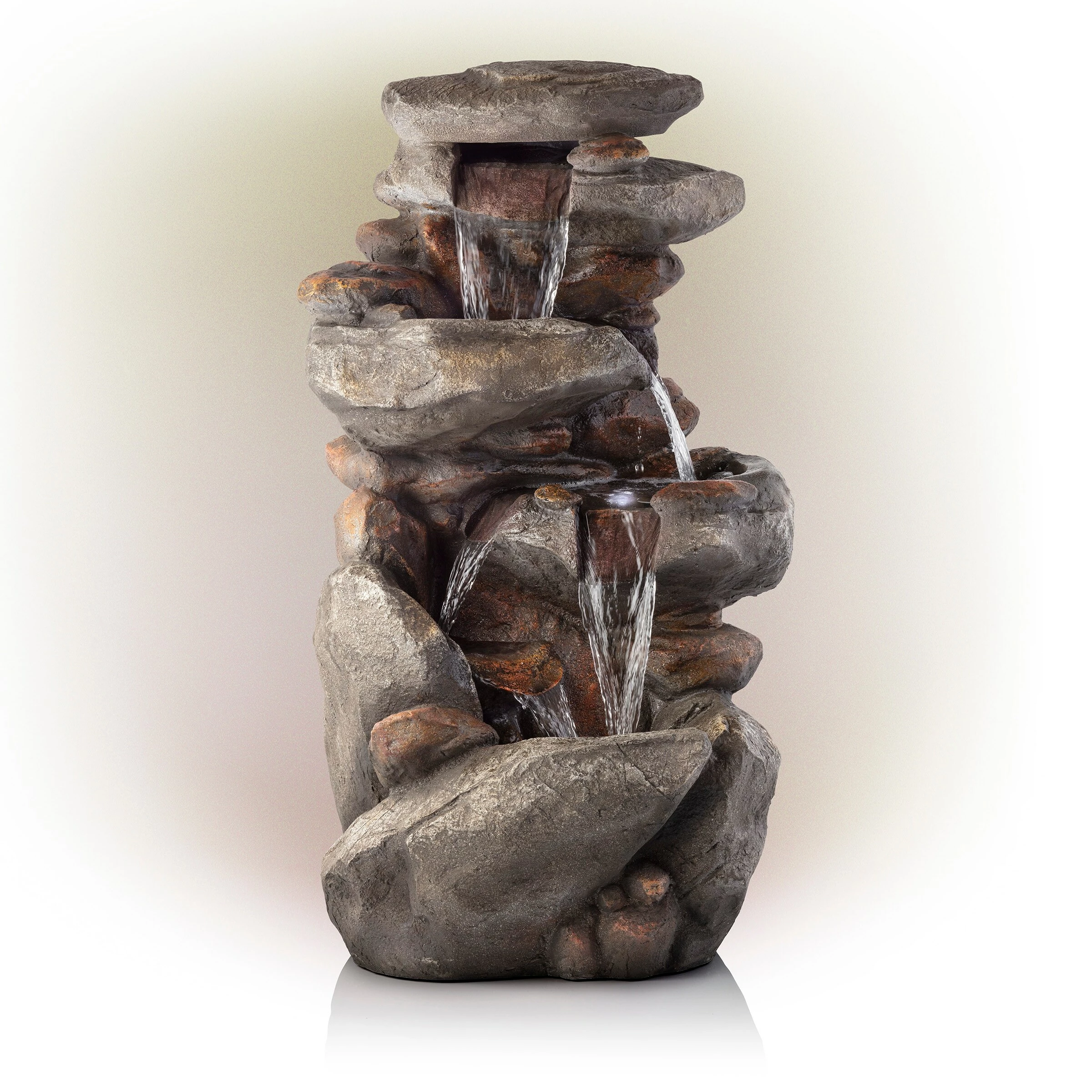 Budget π Alpine Corporation 40" Tall Outdoor 4-Tier Rock Water Fountain With LED Lights π - Image 8