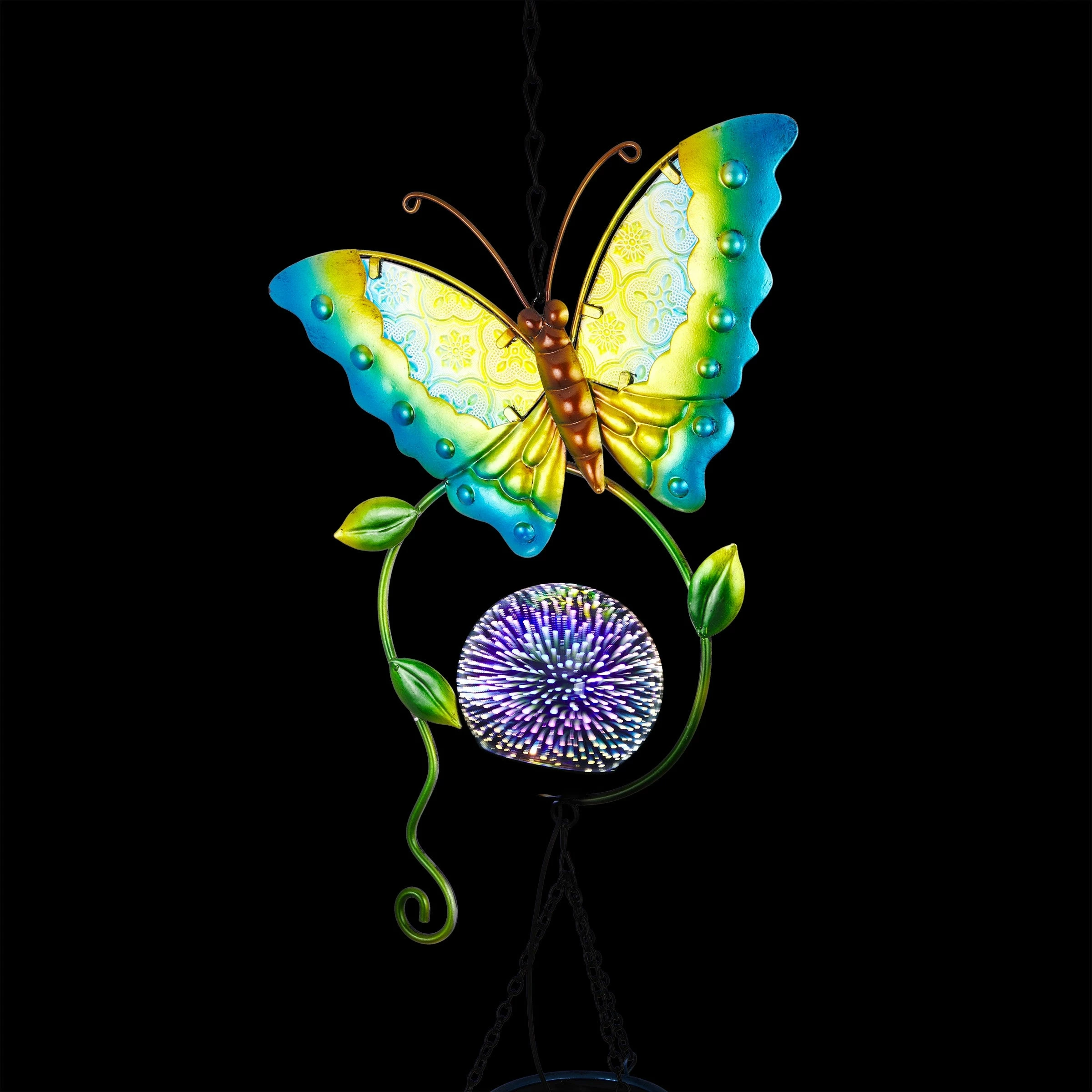 Cheapest β¨ Alpine Corporation 48" Hanging Outdoor Butterfly Metal Wind Chime With Solar-Powered LED Lights, Blue β¨ - Image 11