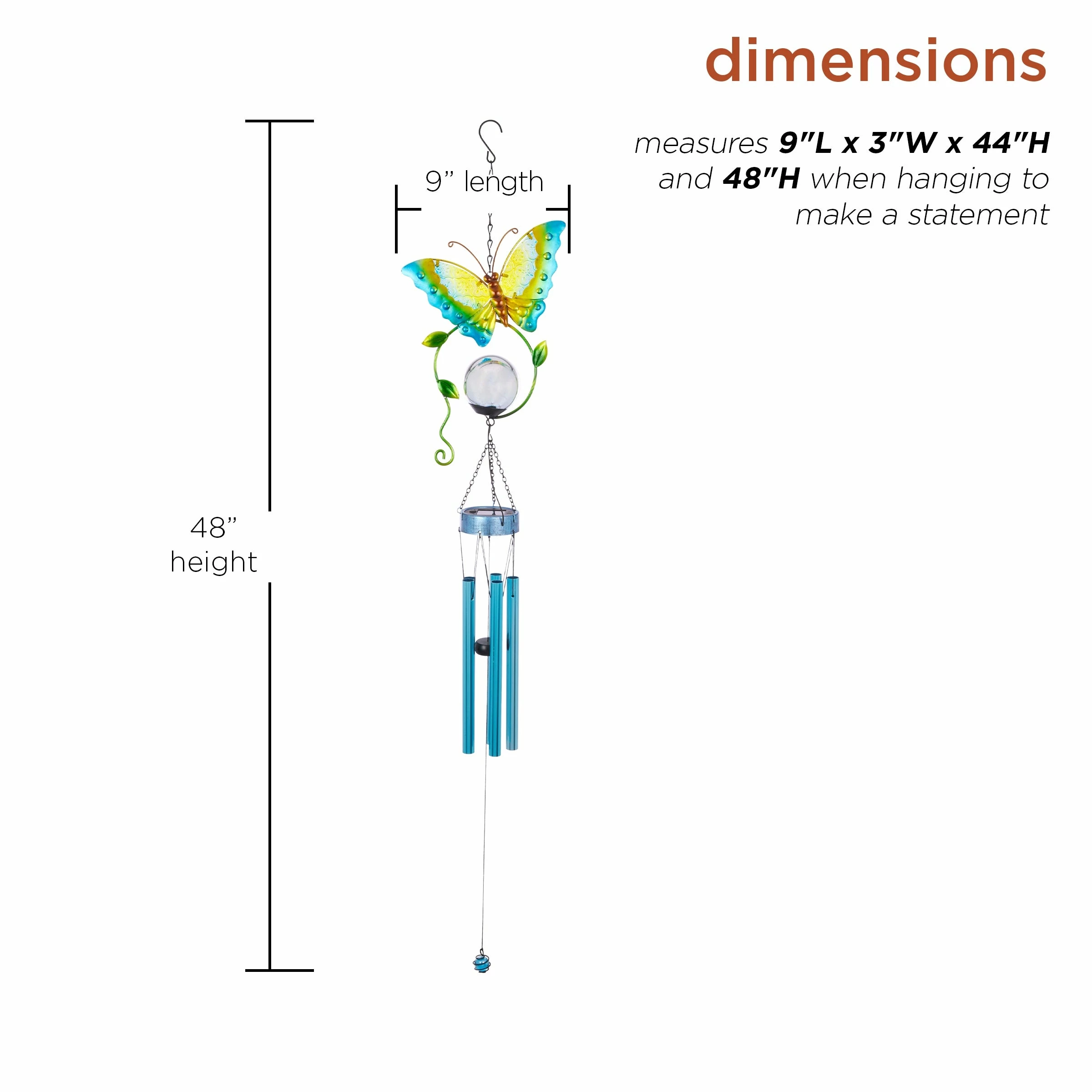 Cheapest β¨ Alpine Corporation 48" Hanging Outdoor Butterfly Metal Wind Chime With Solar-Powered LED Lights, Blue β¨ - Image 3