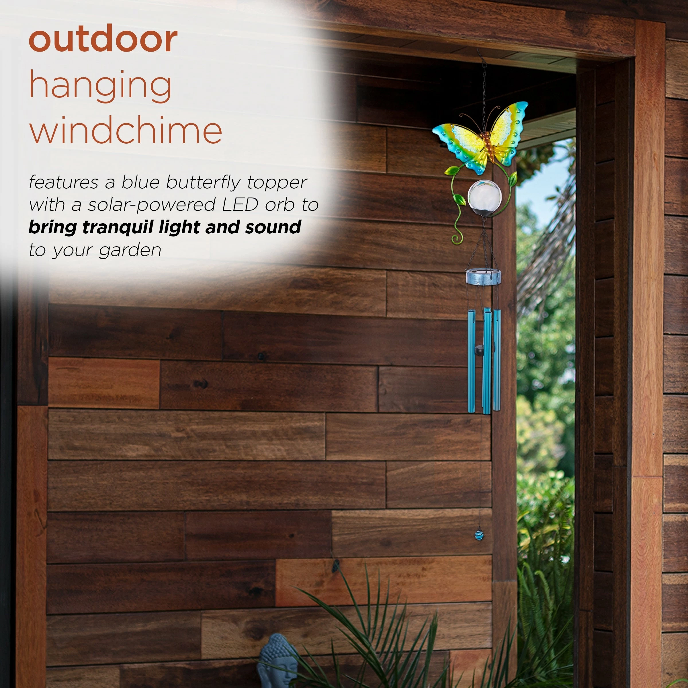 Cheapest β¨ Alpine Corporation 48" Hanging Outdoor Butterfly Metal Wind Chime With Solar-Powered LED Lights, Blue β¨ - Image 4