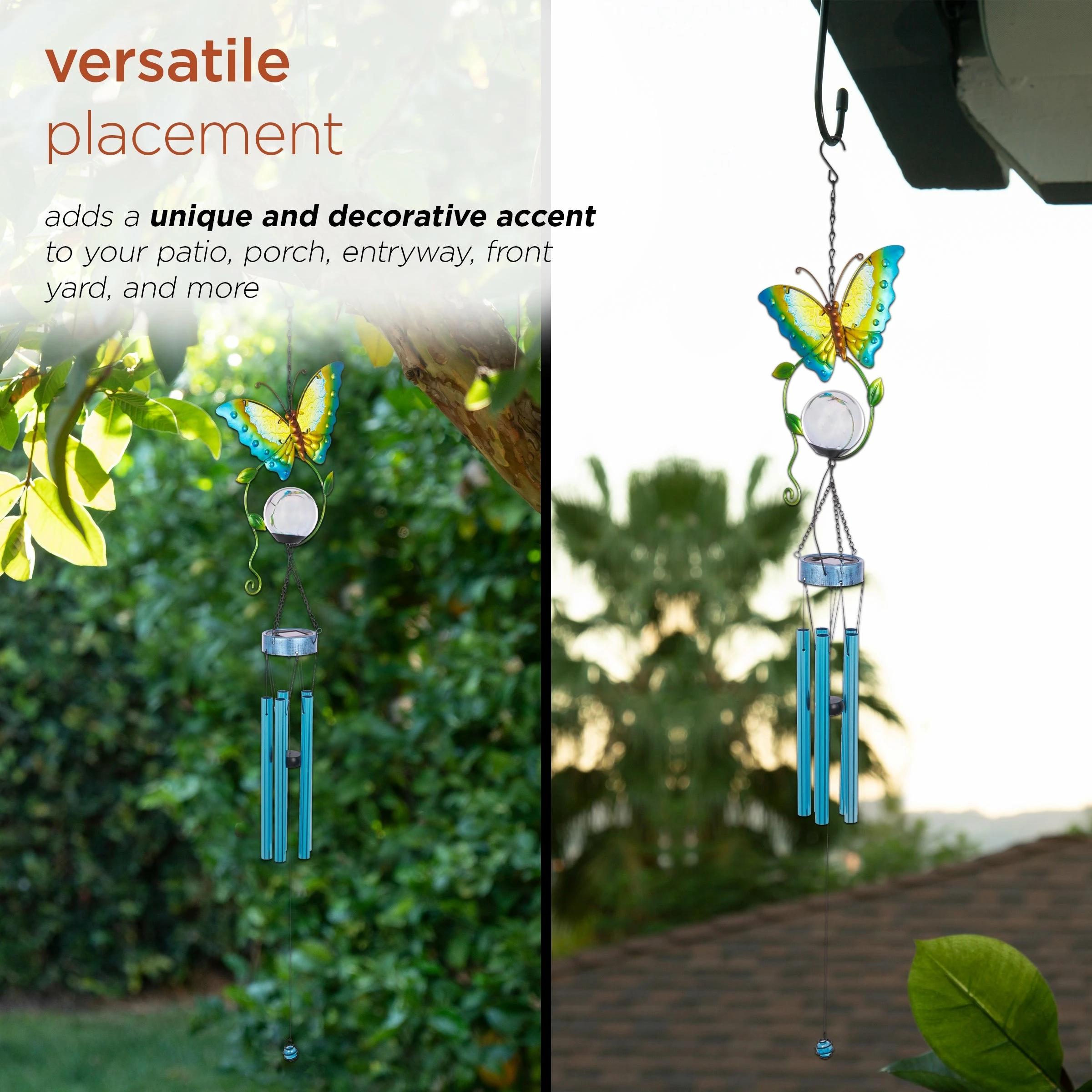 Cheapest β¨ Alpine Corporation 48" Hanging Outdoor Butterfly Metal Wind Chime With Solar-Powered LED Lights, Blue β¨ - Image 6