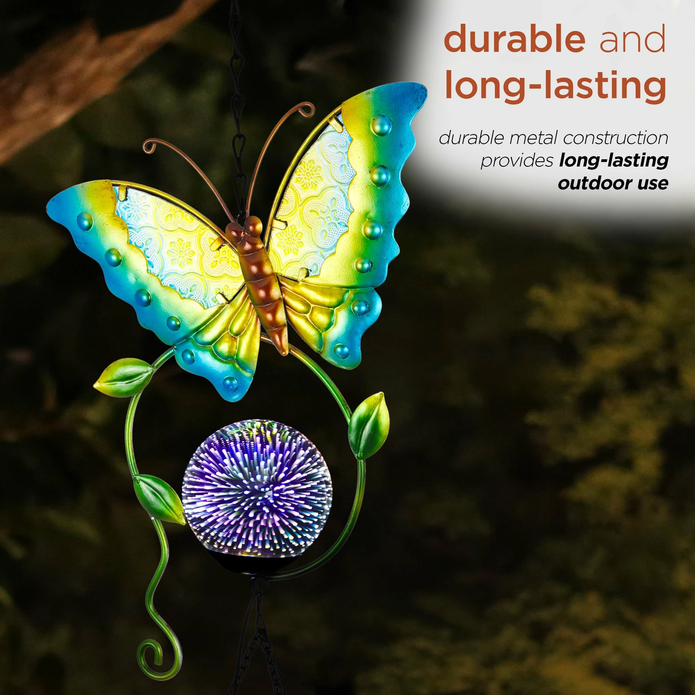 Cheapest β¨ Alpine Corporation 48" Hanging Outdoor Butterfly Metal Wind Chime With Solar-Powered LED Lights, Blue β¨ - Image 7