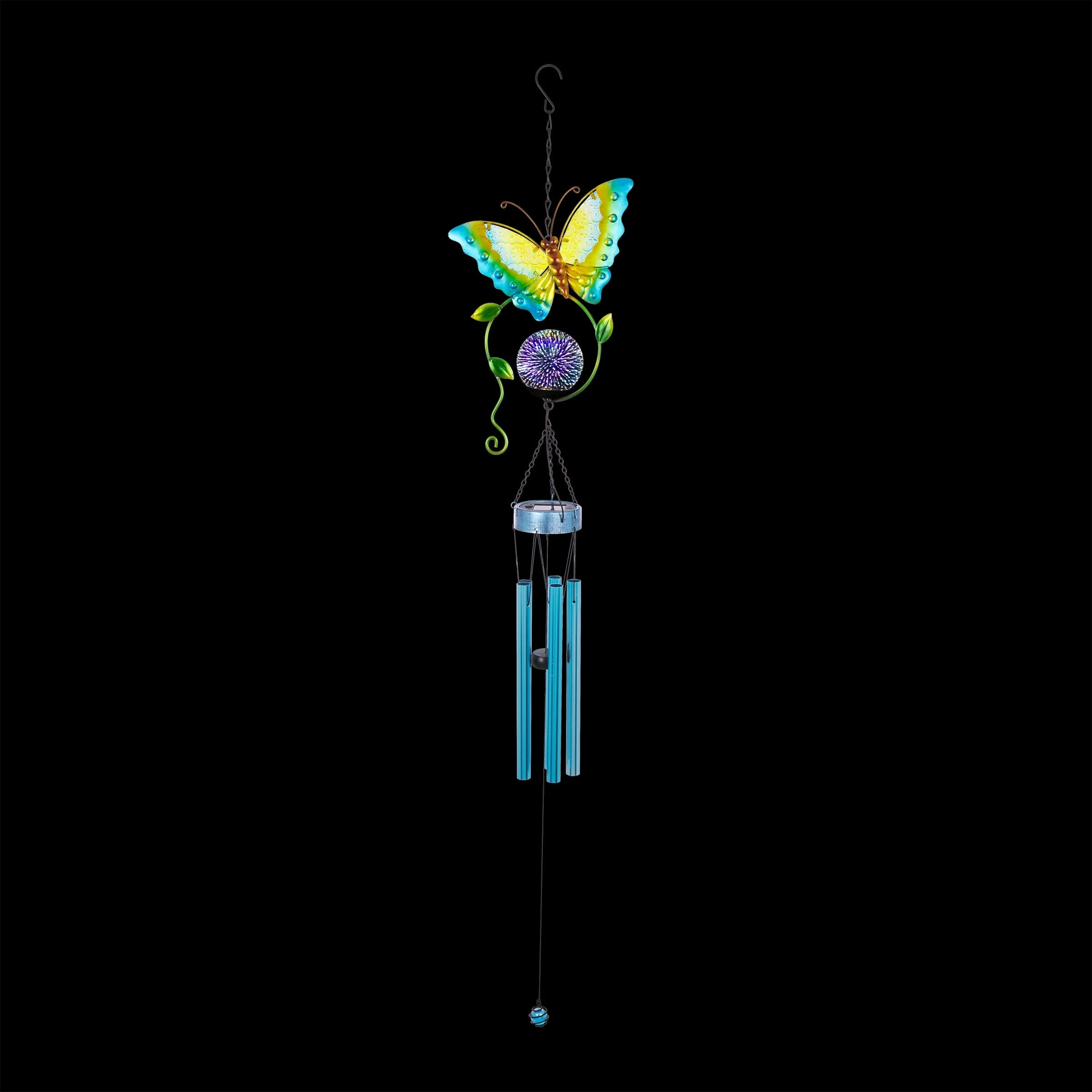 Cheapest β¨ Alpine Corporation 48" Hanging Outdoor Butterfly Metal Wind Chime With Solar-Powered LED Lights, Blue β¨ - Image 9
