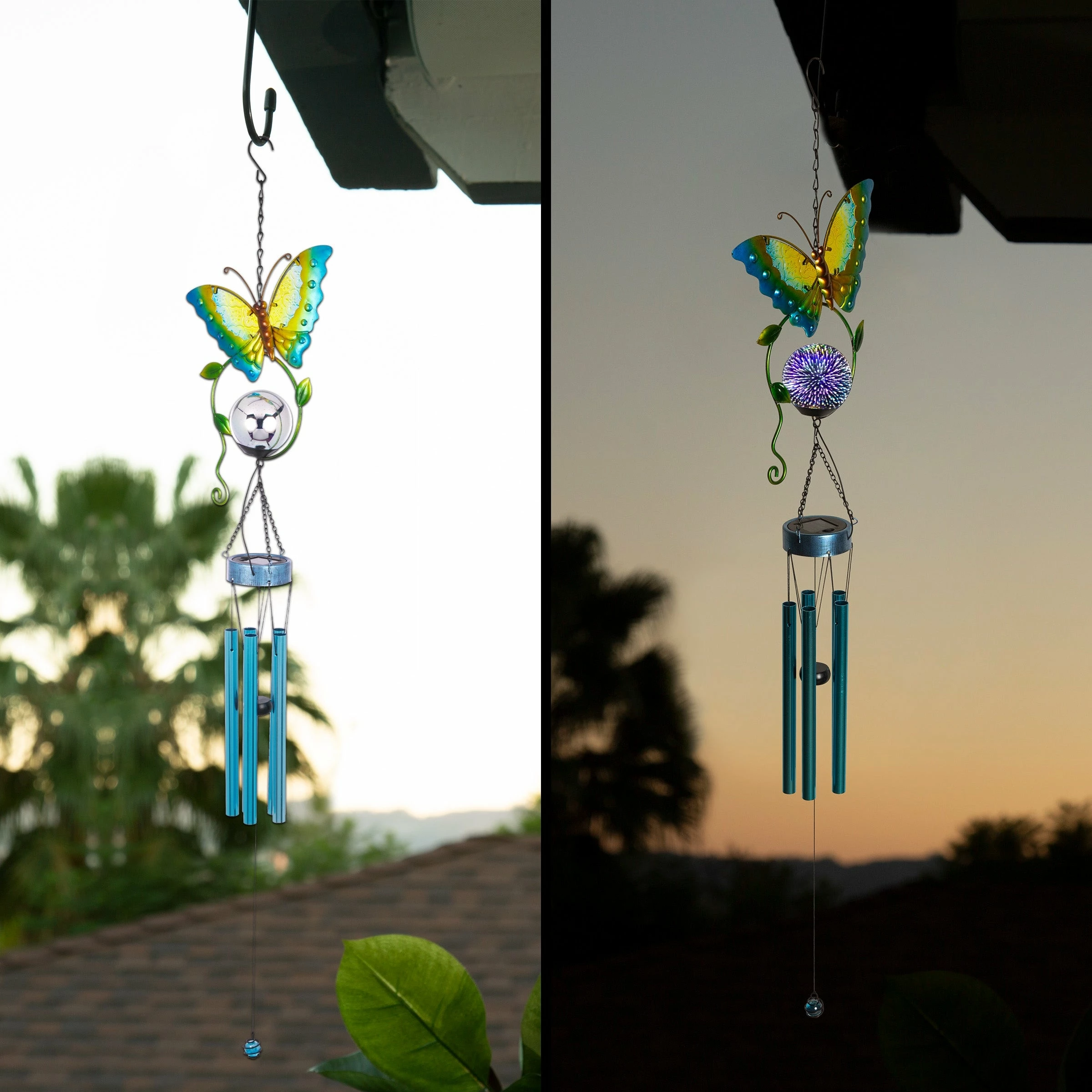 Cheapest β¨ Alpine Corporation 48" Hanging Outdoor Butterfly Metal Wind Chime With Solar-Powered LED Lights, Blue β¨