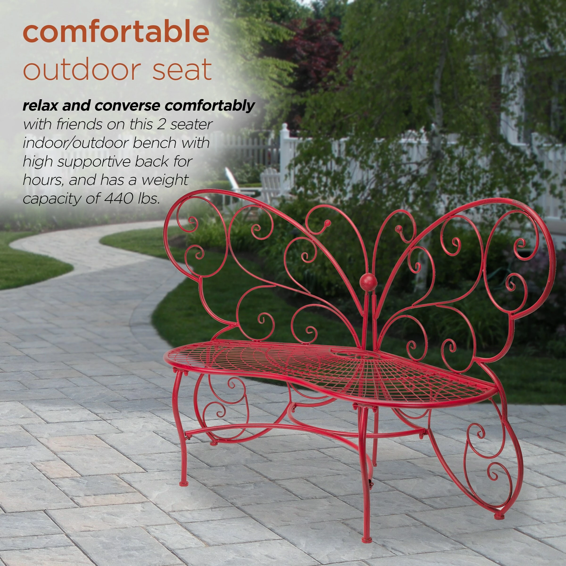 Promo 𧨠Alpine Corporation 62" X 26" Outdoor 2 Person Metal Butterfly Shaped Garden Bench Blue βοΈ - Image 5
